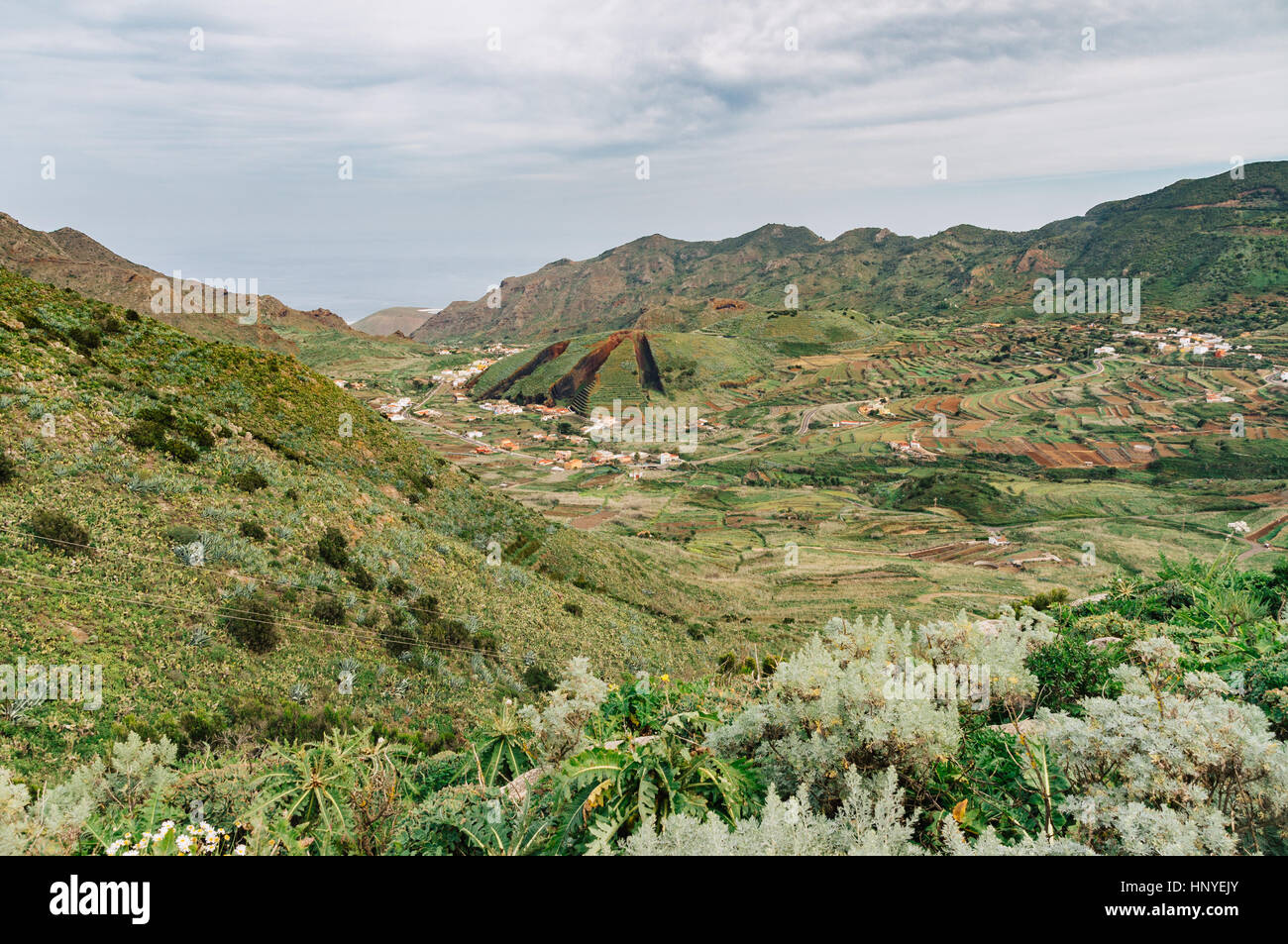 El Palmar-Tal mit den vulkanischen Hügel Form einer in Scheiben geschnittenen Torte, Teneriffa, Spanien Stockfoto