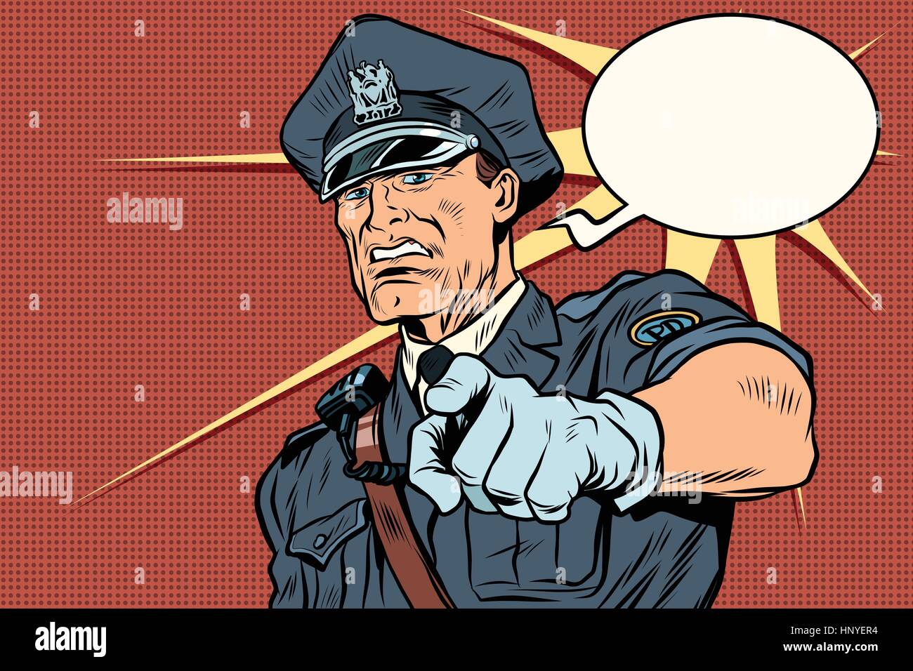 Vintage Polizist COP Verhaftungen. Pop-Art-Retro-Comic-Buch-Vektor-illustration Stock Vektor