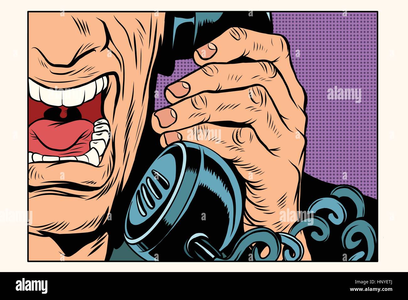 Verärgerter Mann am Telefon zu sprechen. Vintage Pop-Art-Retro-Comic-Buch-Vektor-illustration Stock Vektor