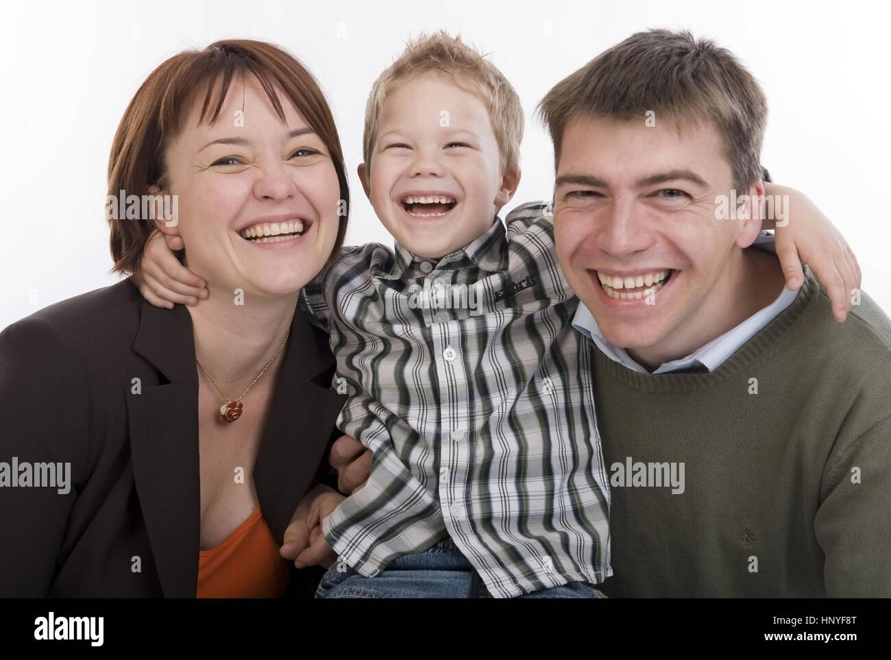 Model Release, Familienfoto, Eltern Mit Sohn - Familienporträt, Eltern mit Sohn Stockfoto