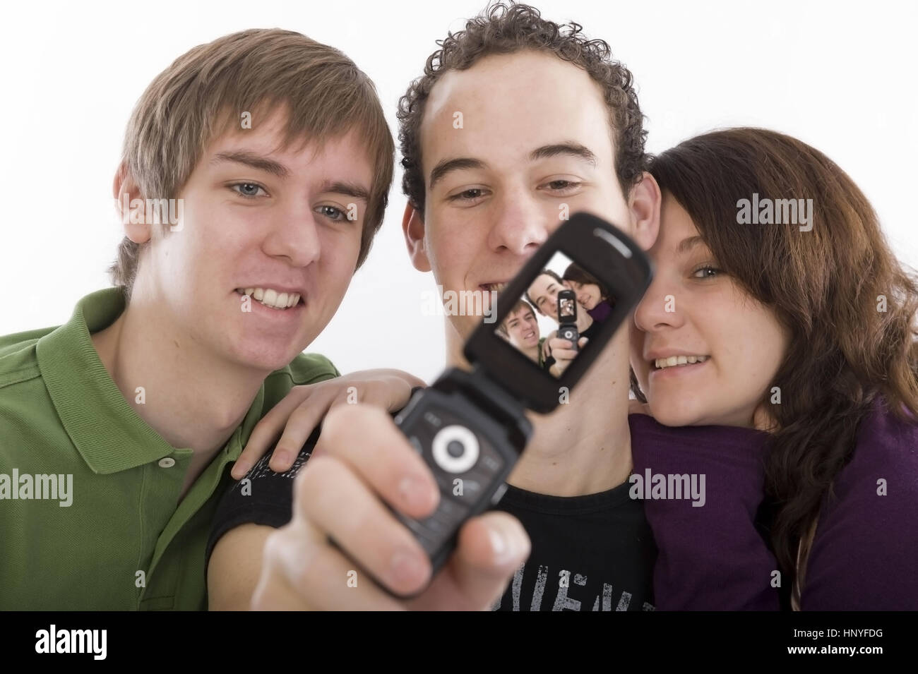 Model Release, Jugendliche Mit Photohandy - Teenager mit Foto mobile Stockfoto