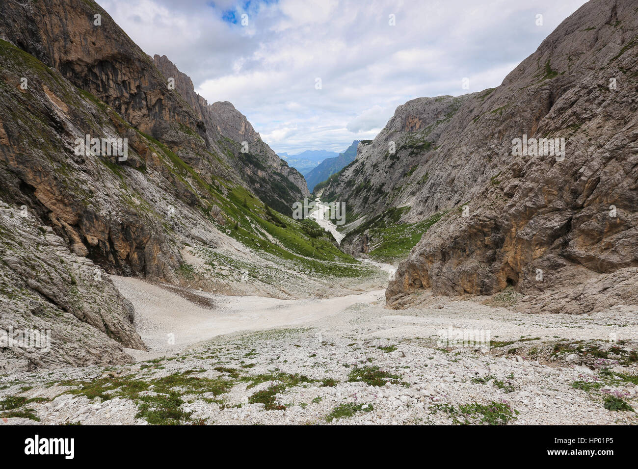 Comelle Tal, Pale di San Martino Berggruppe, Geologie des Dolomitentals. Venetien. Italienische Alpen. Europa. Stockfoto