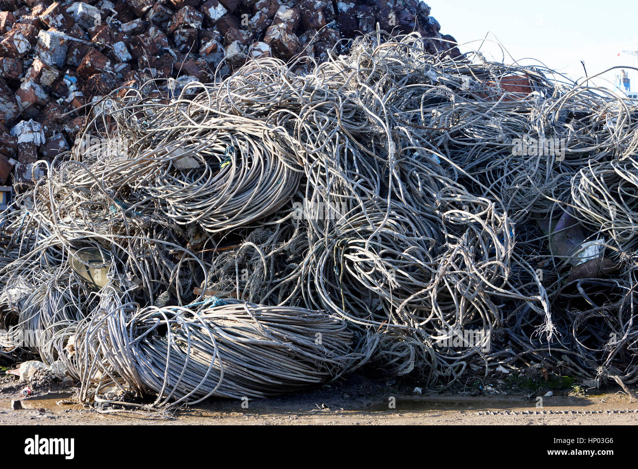 Haufen von ne-Metallrecycling verarbeiteten Metallseil Pflanzen Liverpool uk Stockfoto