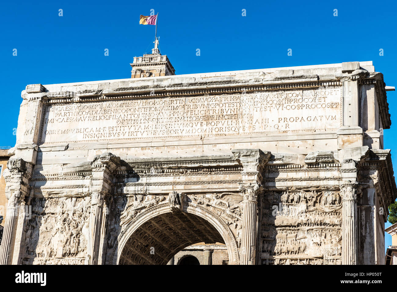 Triumphbogen bekannt als Septimio Severe in Rom, Italien Stockfoto