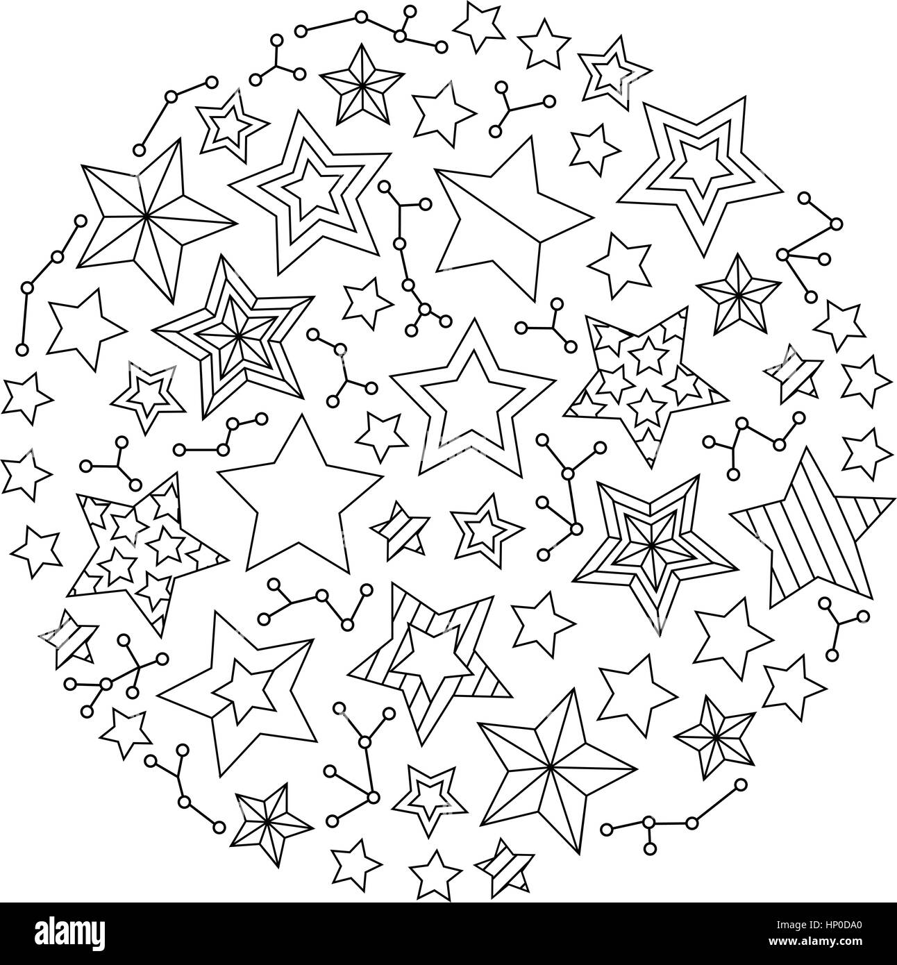 Grafik-Runde Mandala mit Sternen. Zentangle inspirierten Stil. Stock Vektor