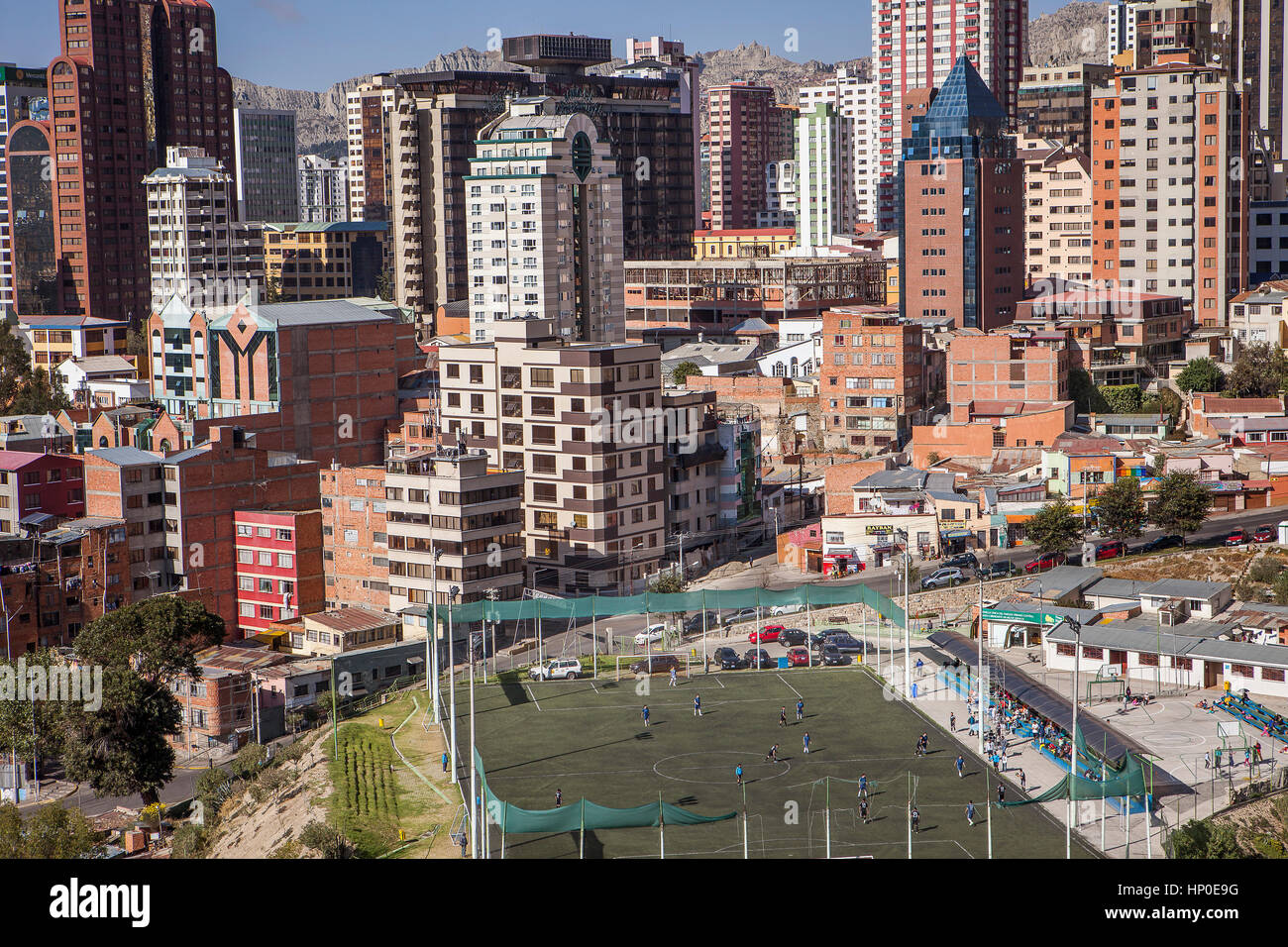 Panorama Aussicht auf die Innenstadt, La Paz, Bolivien Stockfoto