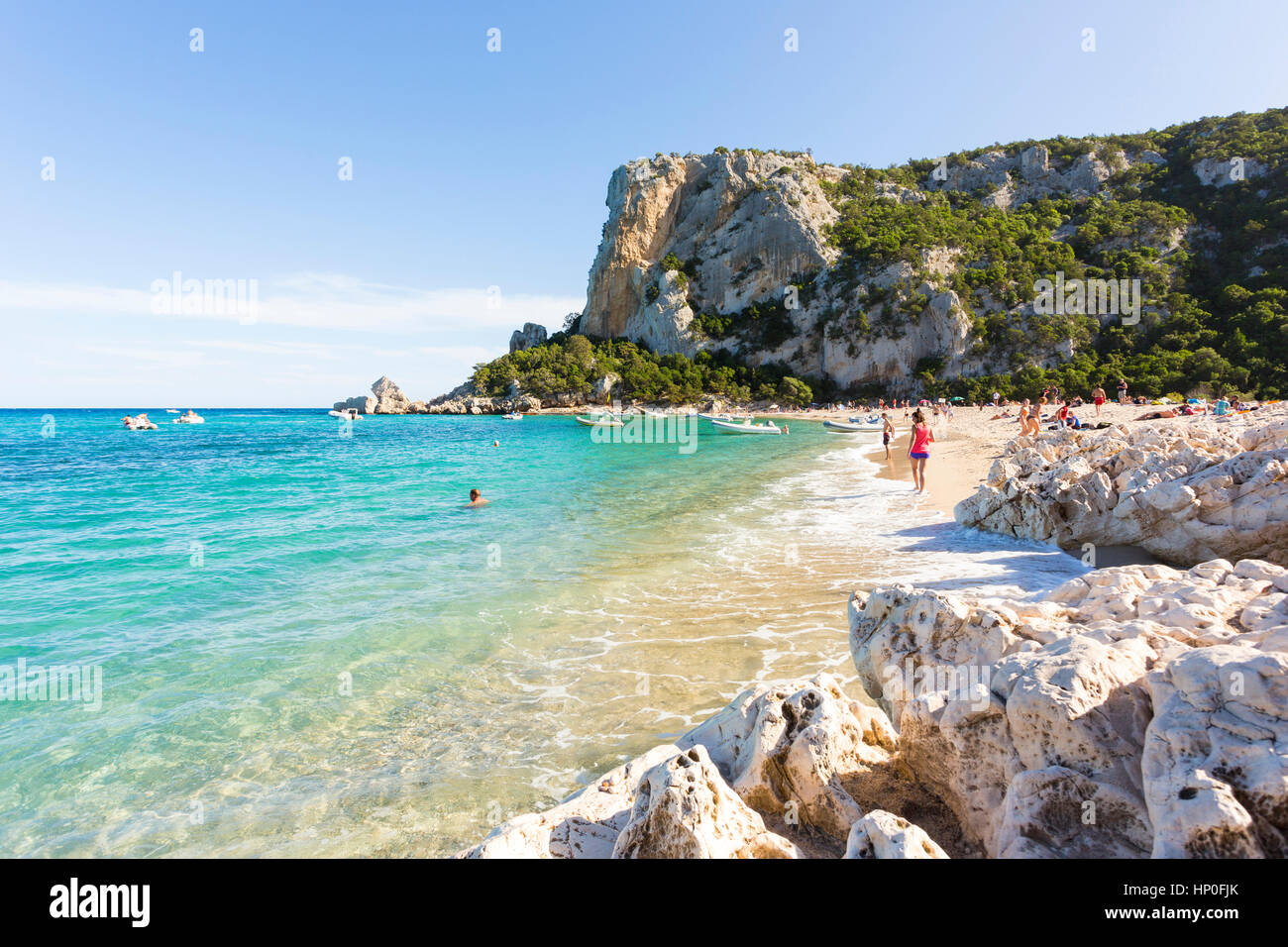 Bezauberndes Strand von Cala Luna bei Sonnenuntergang, Golf von Orosei, Nationalpark Gennargentu, Nuoro, Sardinien, Italien Stockfoto