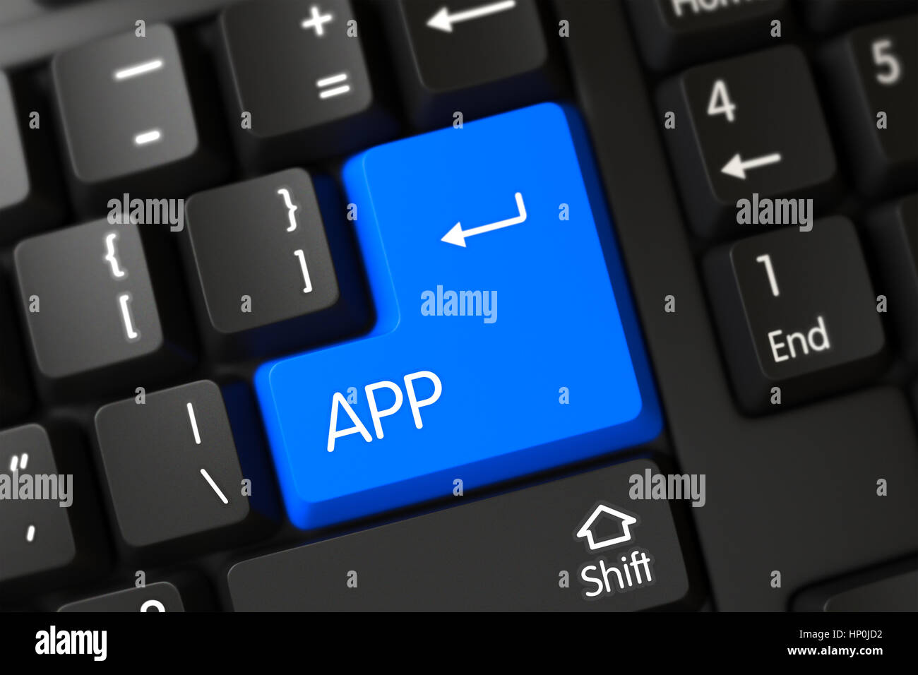 Tastatur mit blauen Knopf - App 3D. Stockfoto