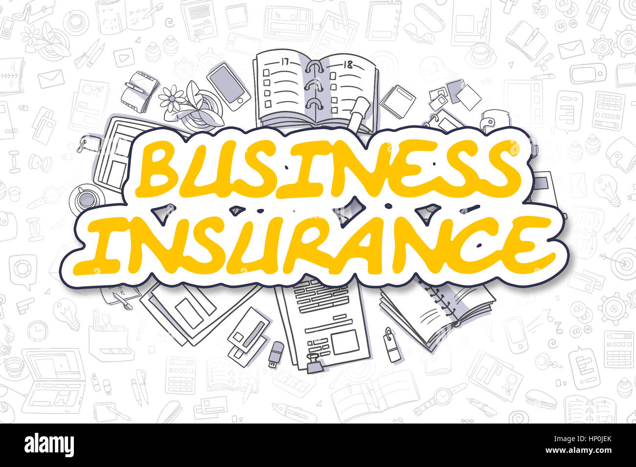 Betriebsversicherung - Doodle gelbe Wort. Business-Konzept. Stockfoto