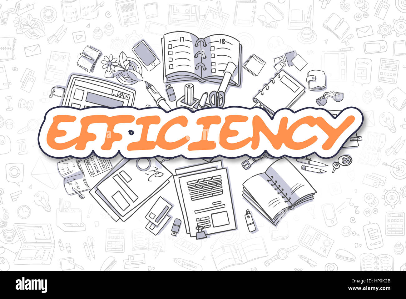 Effizienz - Doodle Orange Wort. Business-Konzept. Stockfoto