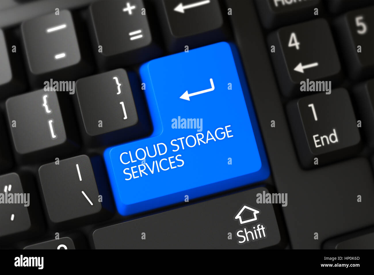 Blue Cloud Storage Services Tastatur auf Tastatur. 3D. Stockfoto