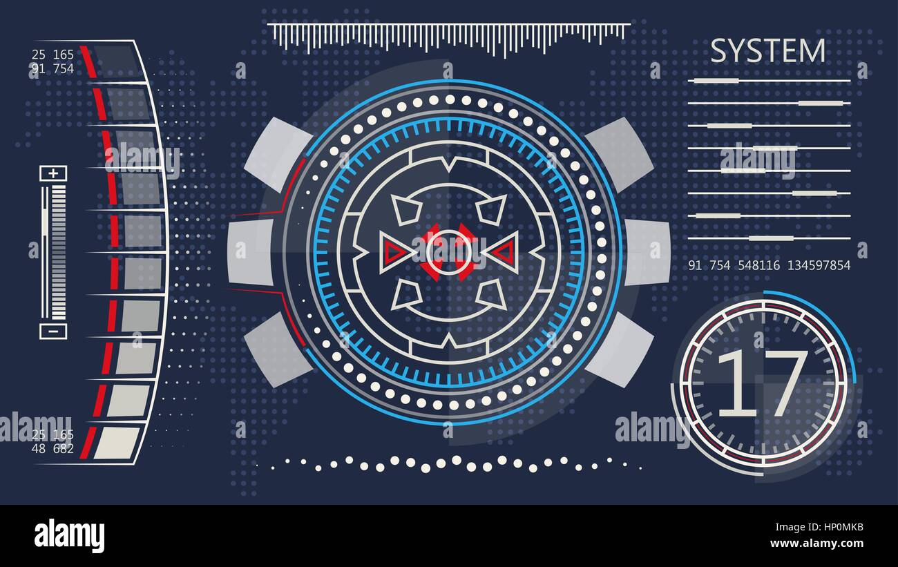 Head up-Display im flachen Stil. Futuristische Hintergrund mit HUD Elemente der Benutzeroberfläche und gepunktete Weltkarte für Ihr design Stock Vektor