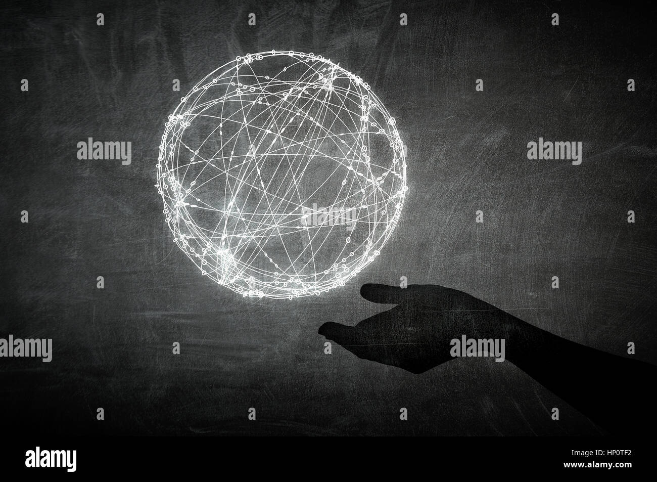 Hand, die soziale Verbindung Konzept vor konkreten Hintergrund Stockfoto
