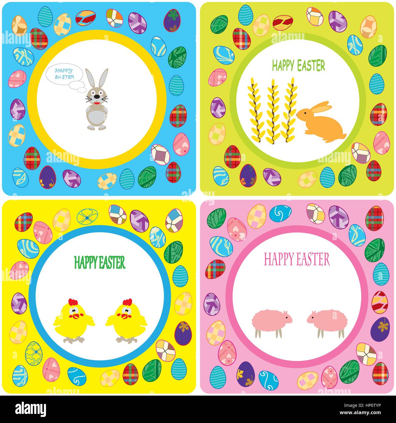 Set bunte Grüße mit Ostern Motive Stock Vektor