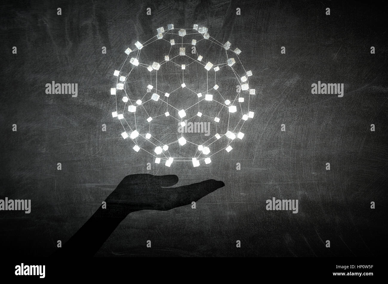 Hand, die soziale Verbindung Konzept vor konkreten Hintergrund Stockfoto