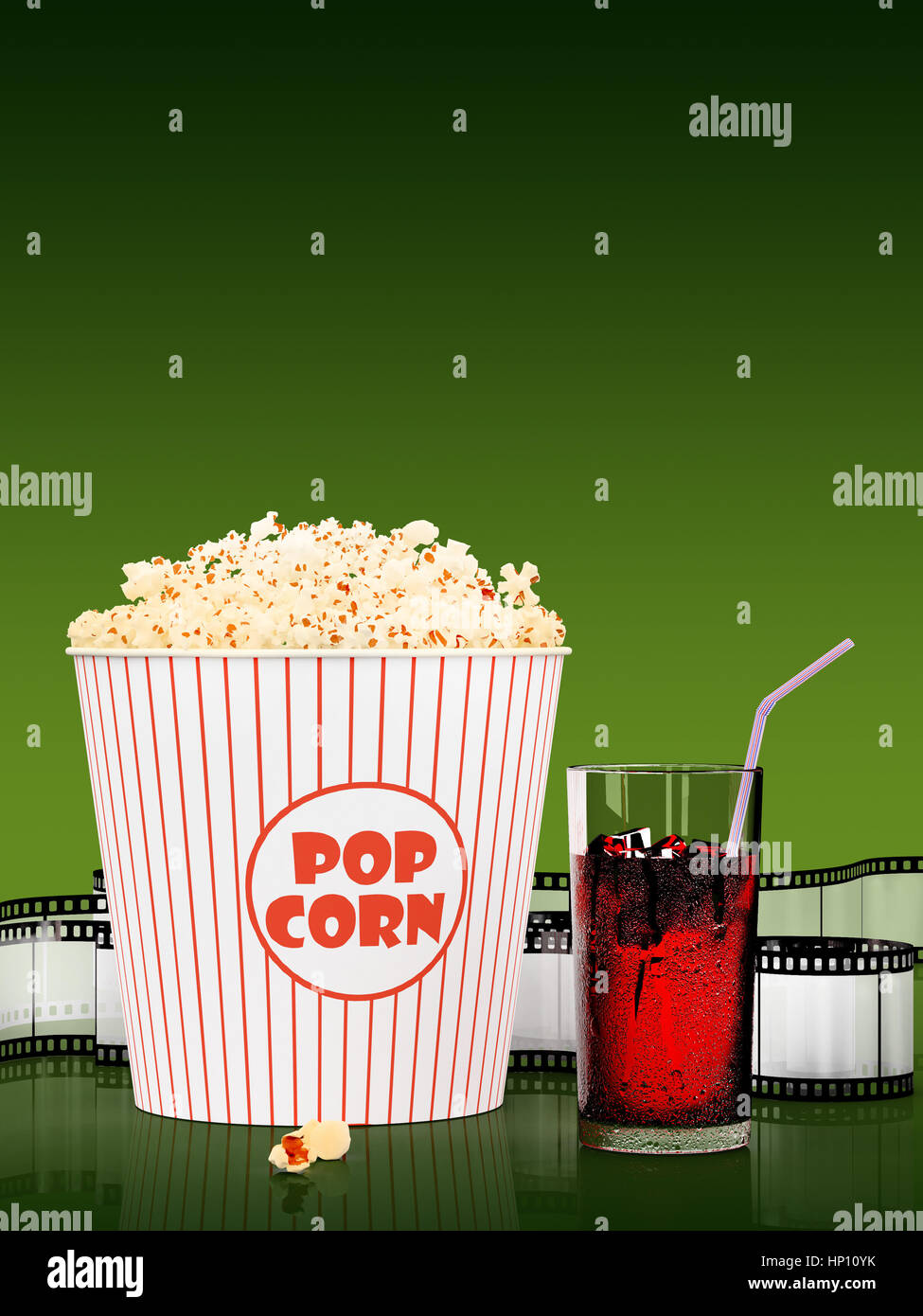 Popcorn und Fast-Food zu trinken. 3Drendering Stockfoto