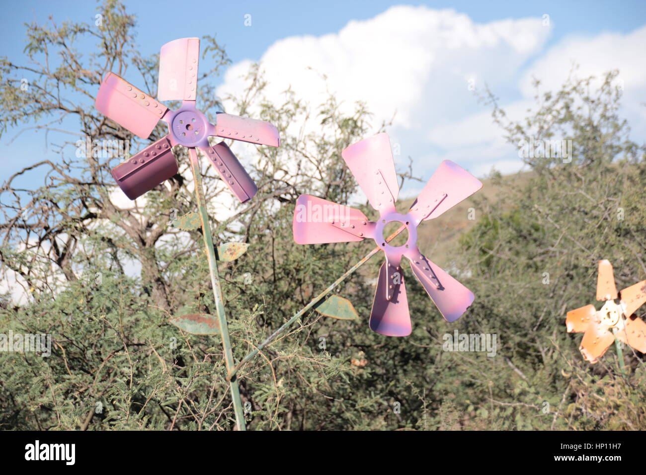 DIES IST EIN WINDRAD GARTEN MACHTE DER AUTO-MOTO-FANS, DIE GEMALT WERDEN Stockfoto