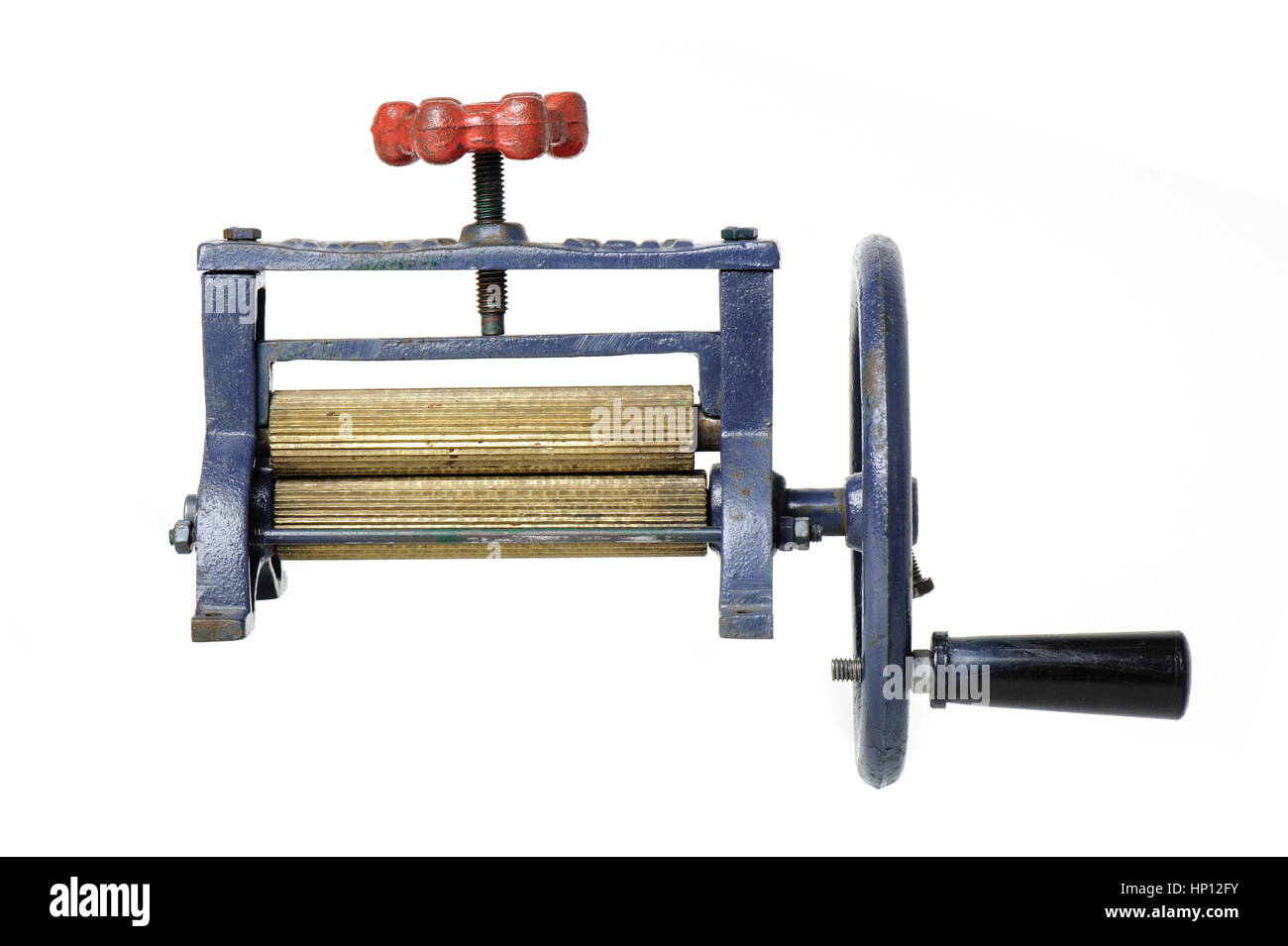Routinier Drücken Maschine für Zuckerrohr und trockenen Tintenfische hergestellt aus Gusseisen und Messing Stockfoto