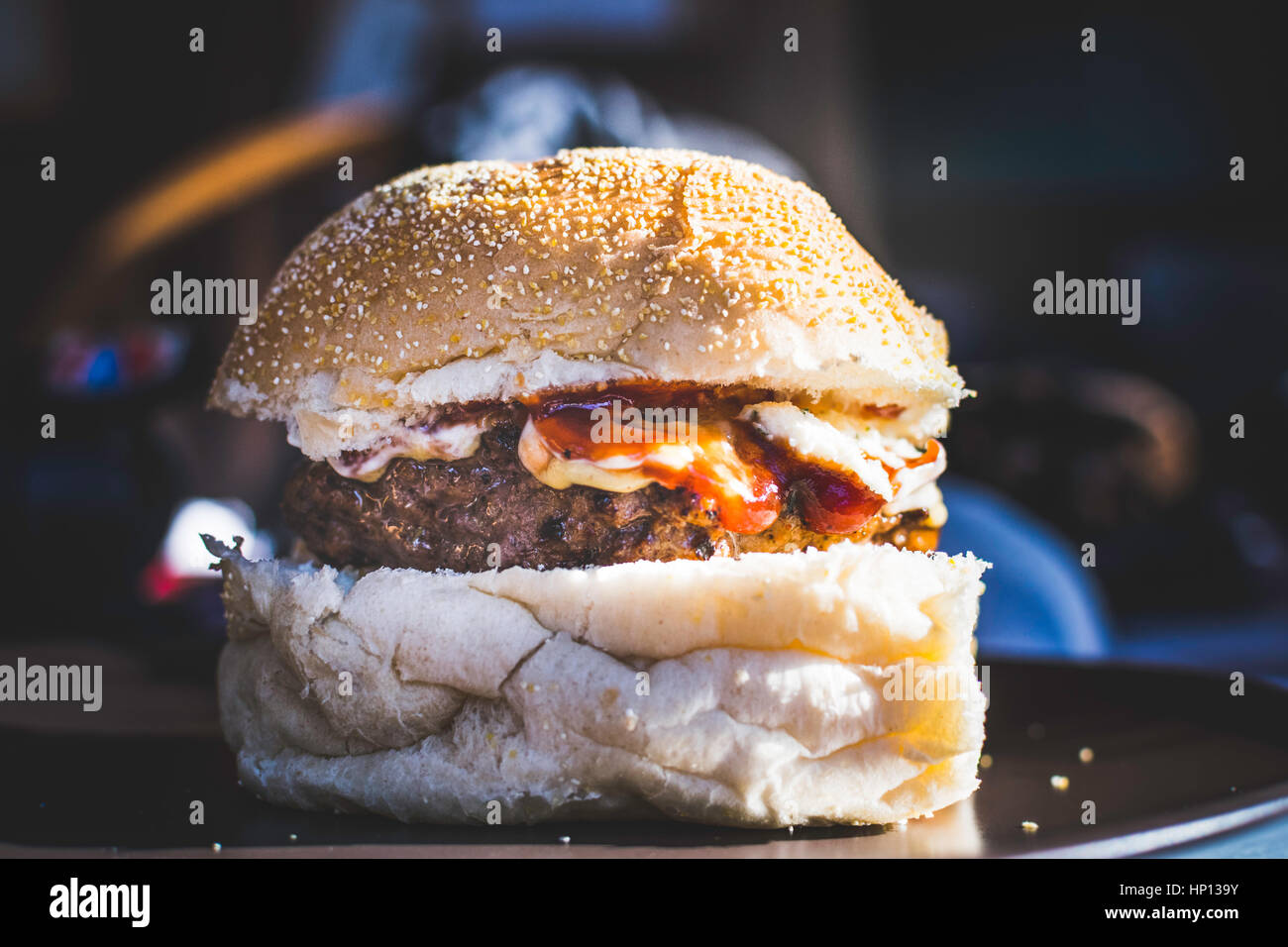 Greasy Home Stil Käse burger Stockfoto