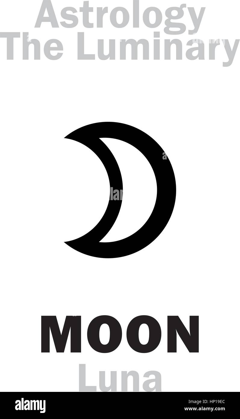 Astrologie-Alphabet: Koryphäe Mond (Luna). Hieroglyphen Charakter Zeichen (einzelnes Symbol). Stock Vektor