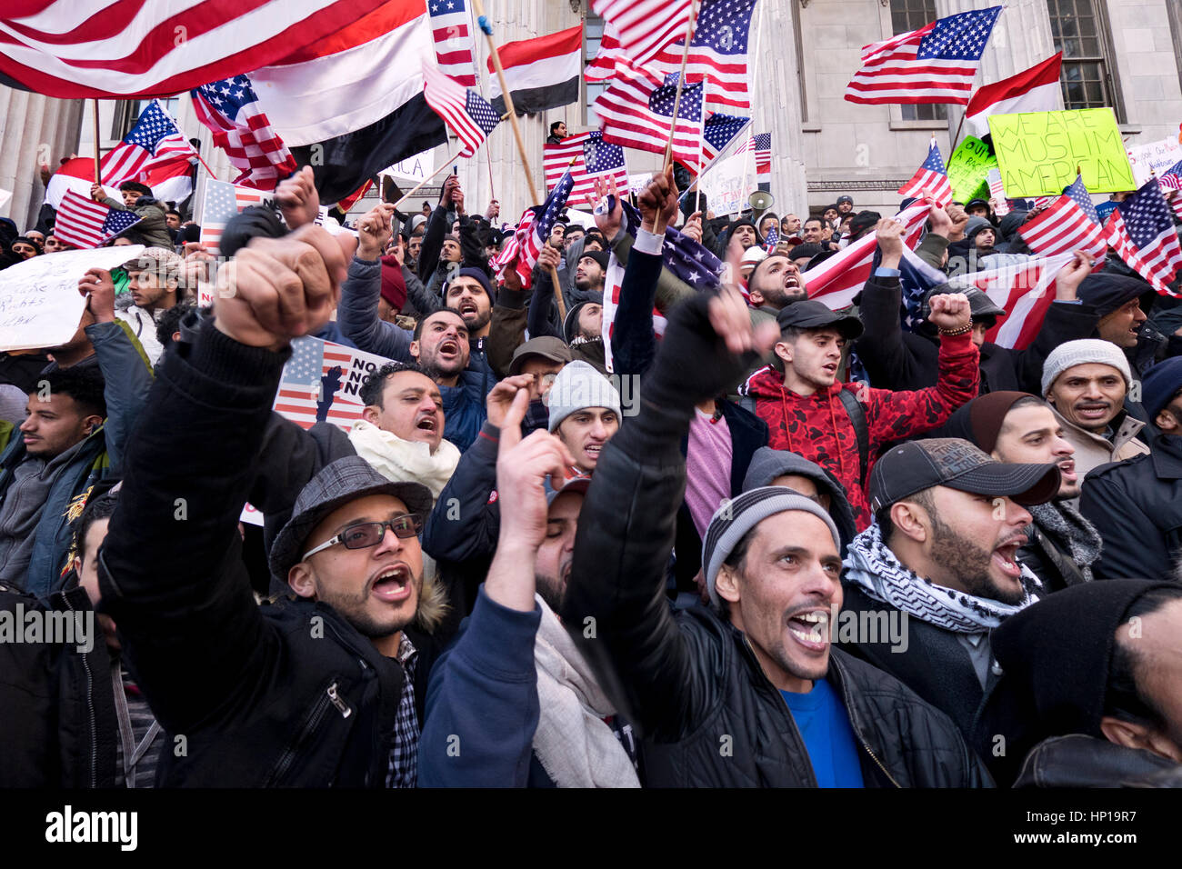 Mehr als 1000 jemenitischen Lebensmittelgeschäfte und Bodegas in New York City im Protest gegen Donald Trumps Verbot der Einwanderung aus dem Jemen geschlossen ein Stockfoto