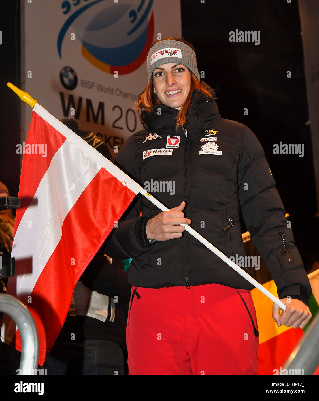 Berchtesgaden, Deutschland, Kurgarten, 16.02.2017, Bob Und Skeleton WM Eröffnungsfeier Janine Flock (AUT) Foto: Cronos/Diener Stockfoto