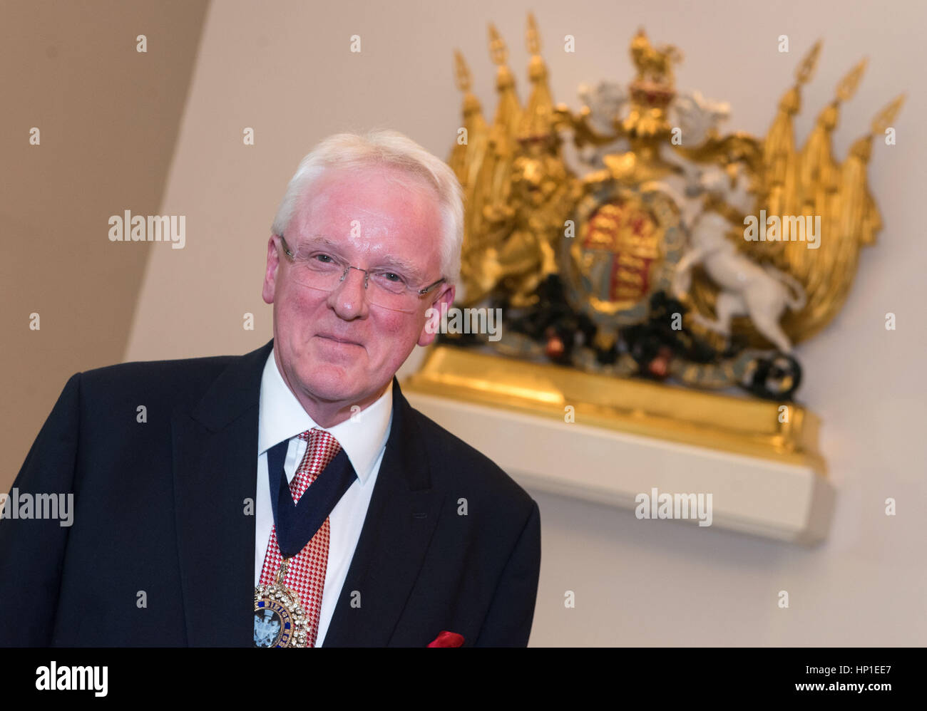 Hong Kong, Hong Kong SAR, China. 17. Februar 2017. Der Lord Mayor der City of London Gespräche mit Medien über Londons fort Rolle Post-Austritt im britischen Konsulat von Hong Kong, Hong Kong SAR, China am 17. Februar 2017. Dr. Andrew Parmley Lord Mayor der City of London besucht Hongkong. Bildnachweis: Jayne Russell/ZUMA Draht/Alamy Live-Nachrichten Stockfoto