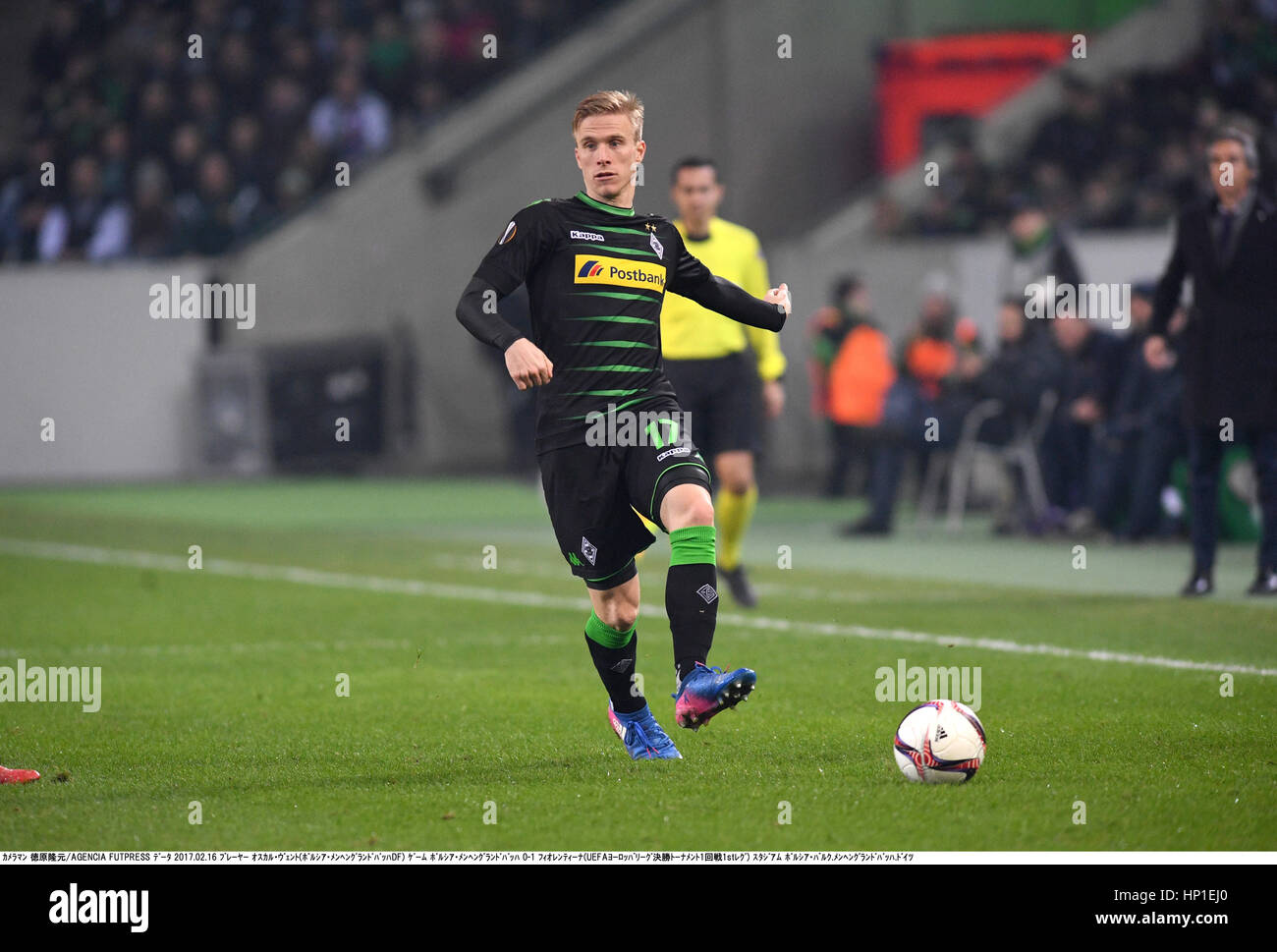 Mönchengladbach, Deutschland. 16. Februar 2017. Oscar Wendt (Gladbach) Fußball: UEFA Europa League Runde der letzten 32, Hinspiel match zwischen Borussia Moenchengladbach 0-1 ACF Fiorentina im Borussia-Park in Mönchengladbach. Bildnachweis: Takamoto Tokuhara/AFLO/Alamy Live-Nachrichten Stockfoto