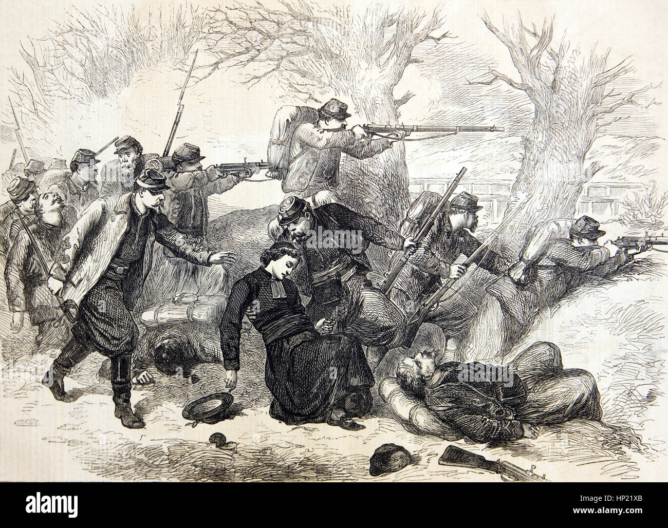 Schlacht von Le Mans, Frankreich zwischen dem 10. bis 12. Januar 1871 wo ein Priester erschossen wurde. Es war ein preußischer Sieg während der Franco-Preussischer Krieg Stockfoto