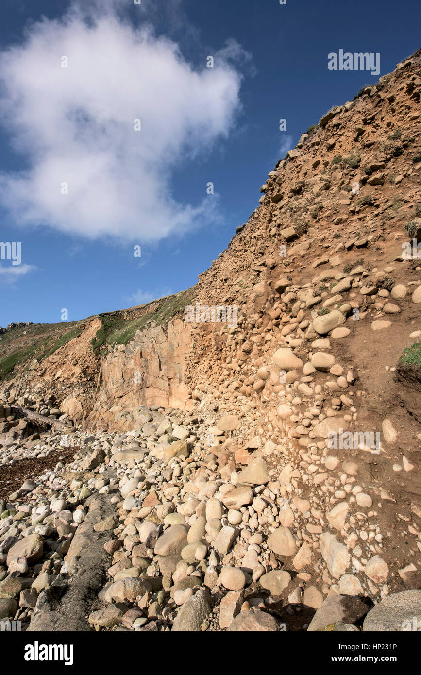 Geologie geologische angehoben Strand Porth Nanven Cornwall England UK SSSI. Stockfoto