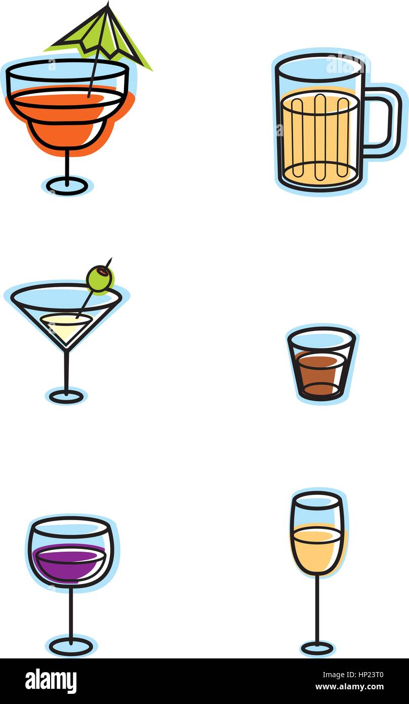 Eine Vielzahl von Cartoon alkoholisches Getränk Symbole Stock Vektor