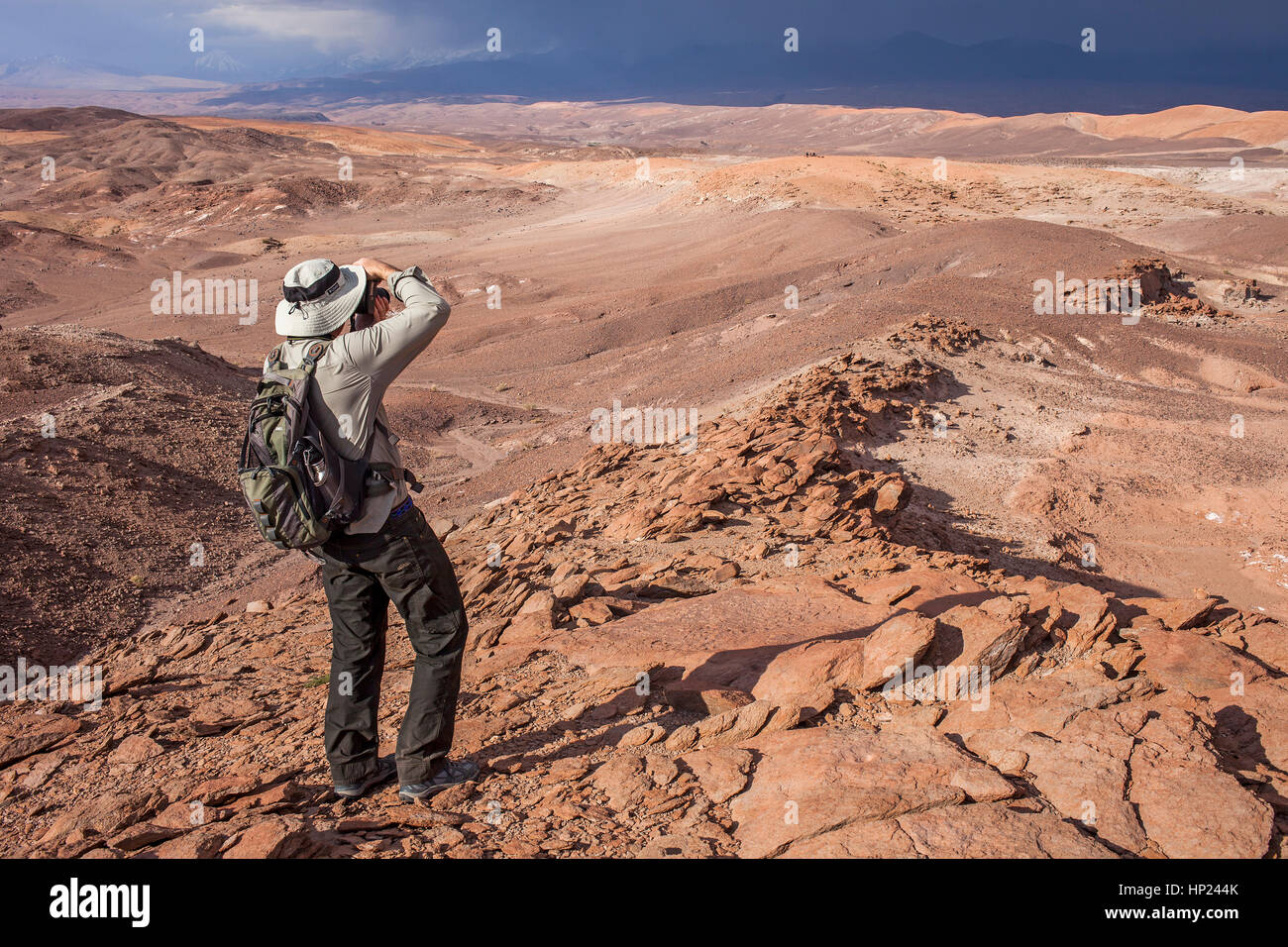 Fotografieren in der Nähe von Quebrada del Diablo (Devil-Schlucht), Atacama-Wüste, in der Nähe von San Pedro de Atacama, Region Antofagasta, Chile Stockfoto