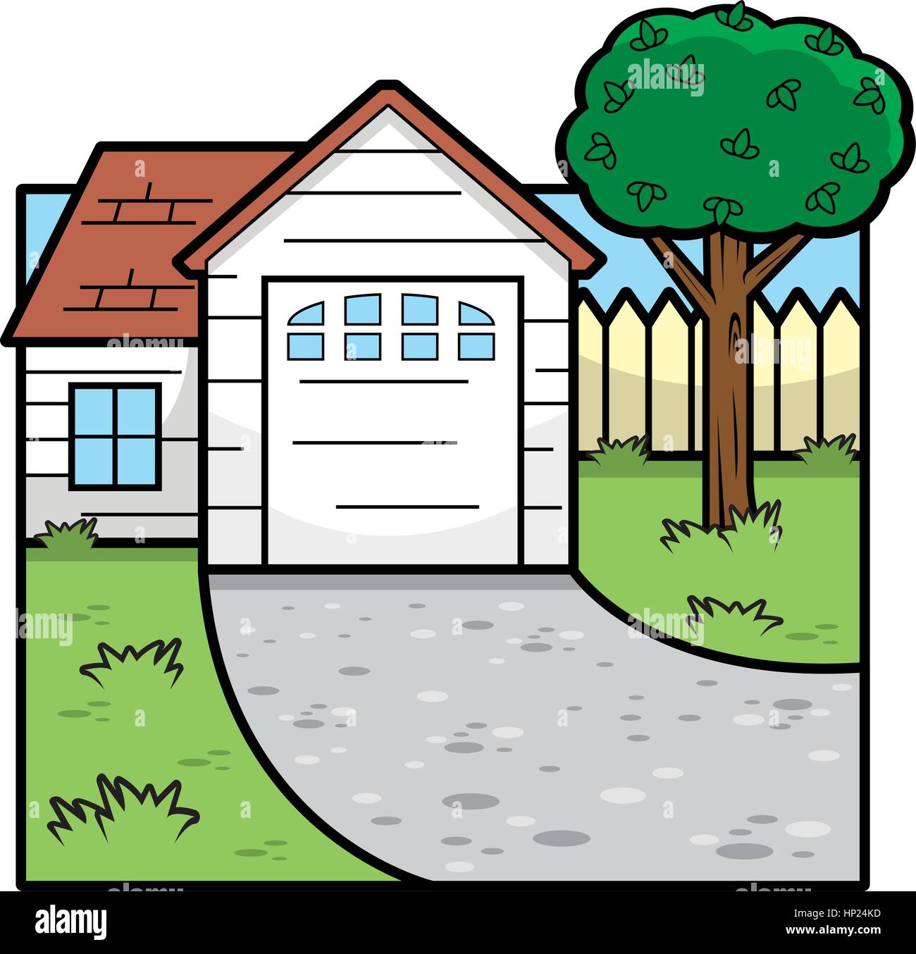 Ein Cartoon Illustration vor einem Haus. Stock Vektor