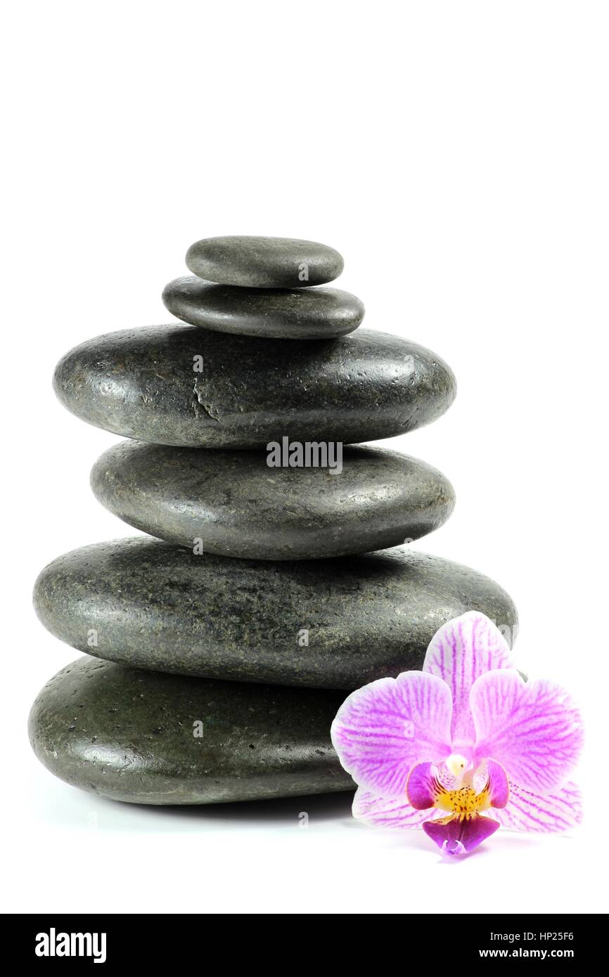 Basaltsteine für hot-Stone massage isolierten auf weißen Hintergrund Stockfoto
