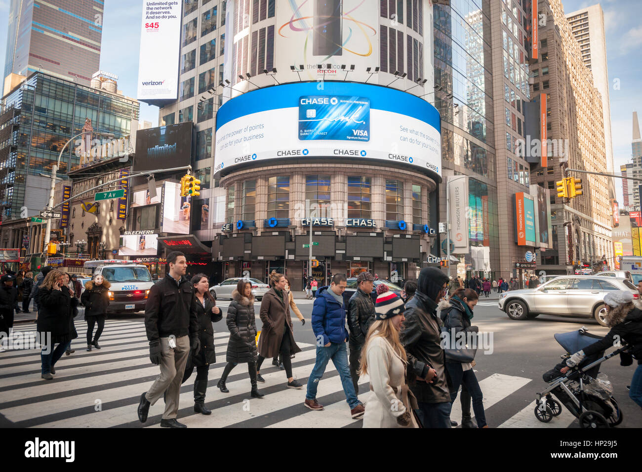 JPMorgan Chase Bank am Times Square in New York am Donnerstag, 16. Februar 2017.  (© Richard B. Levine) Stockfoto