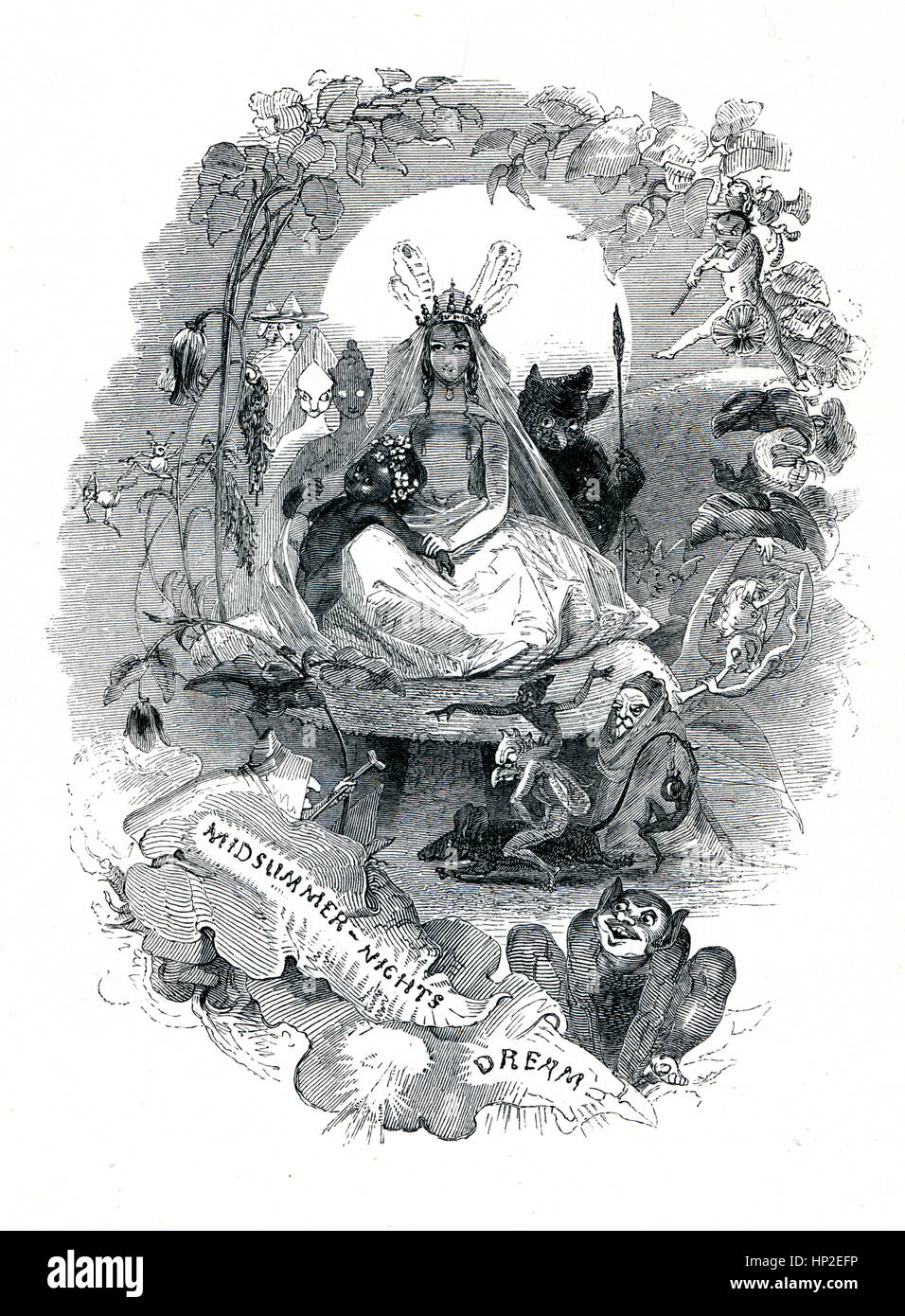 Midsummer Nights Traum, viktorianischen Buch Frontispiz für das Theaterstück von William Shakespeare aus dem 1849 illustrierte Buch Heldinnen von Shakespeare Stockfoto