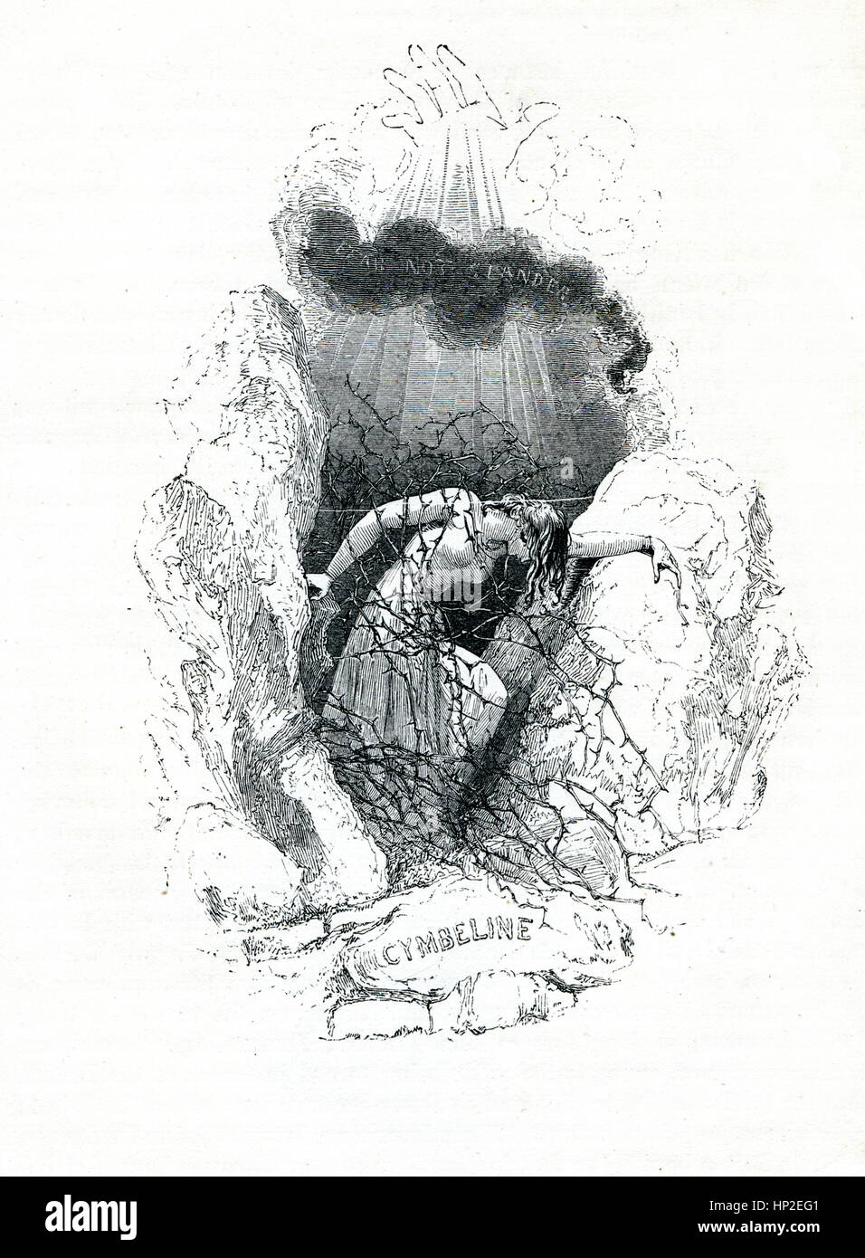 Cymbeline, viktorianischen Buch Frontispiz für das Theaterstück von William Shakespeare aus dem 1849 illustrierte Buch Heldinnen von Shakespeare Stockfoto
