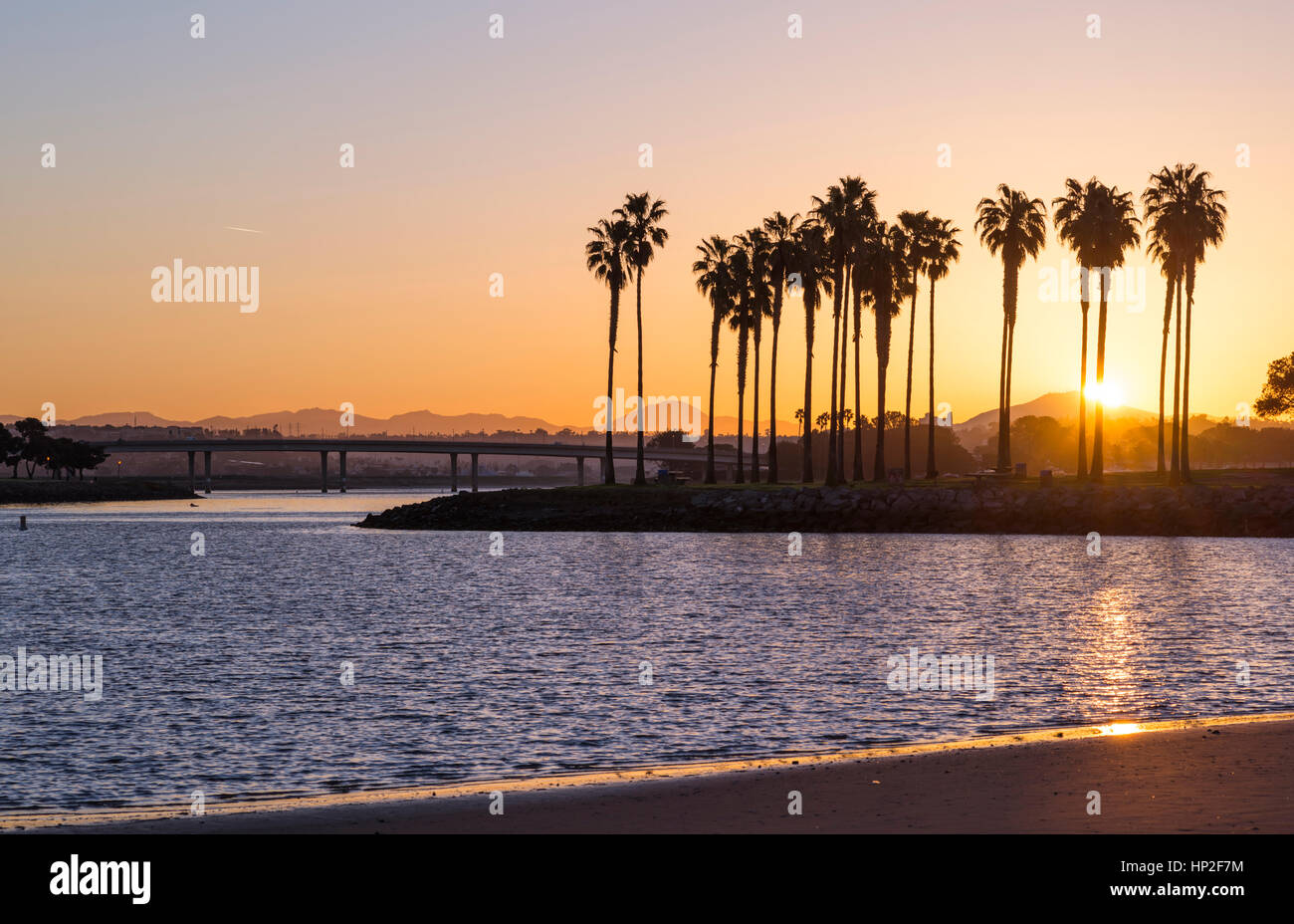 Sonnenaufgang im Mission Bay Park. San Diego, Kalifornien, USA. Stockfoto