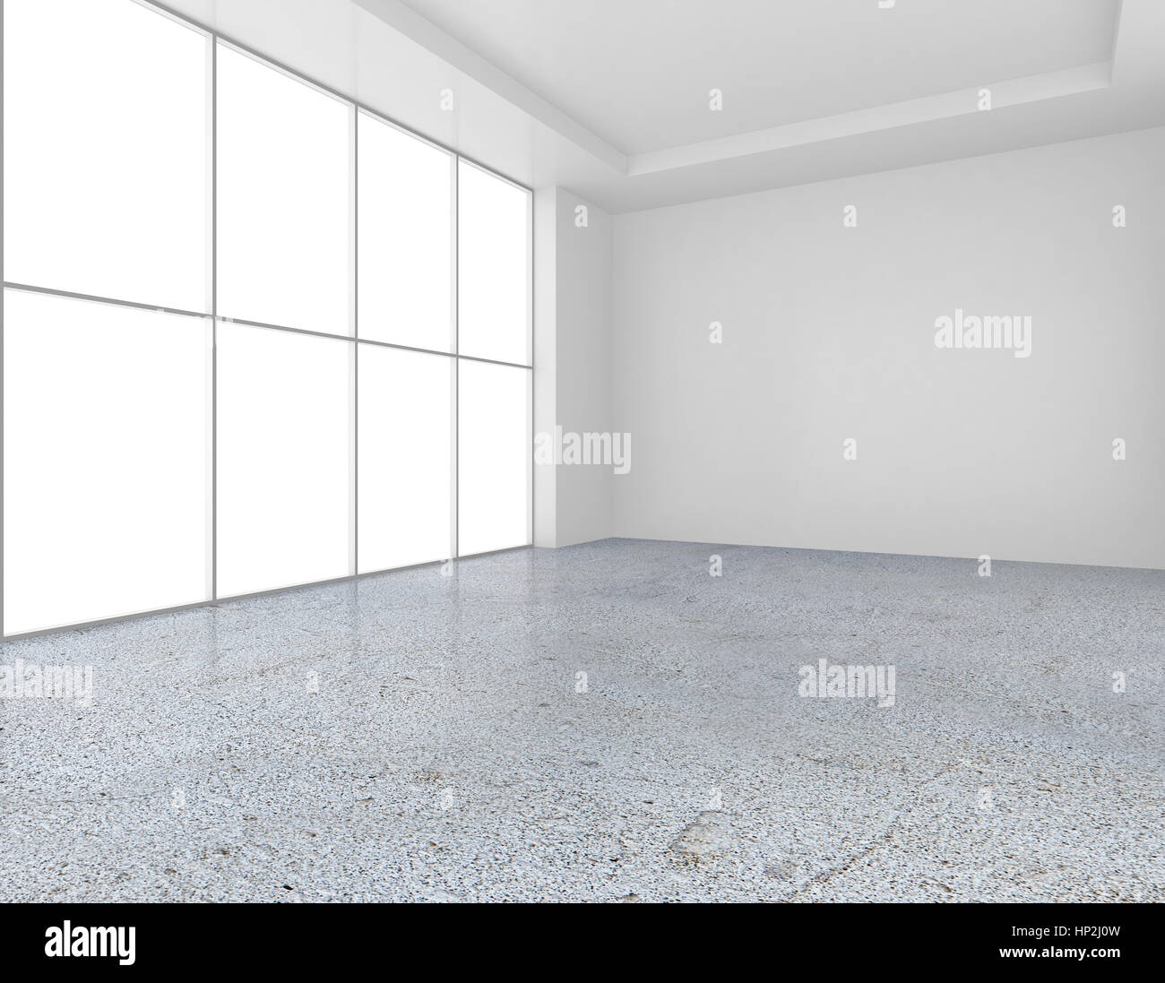 leeren weißen Raum mit Betonboden, grauen Hintergrund. 3D-Rendering Stockfoto