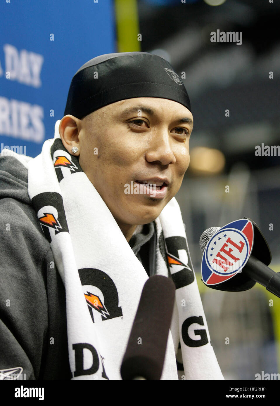 Pittsburgh Steelers Hines Ward an Superschüssel Medientag im Cowboys Stadium am 1. Februar 2011 in Pferde, Texas. Foto von Francis Specker Stockfoto