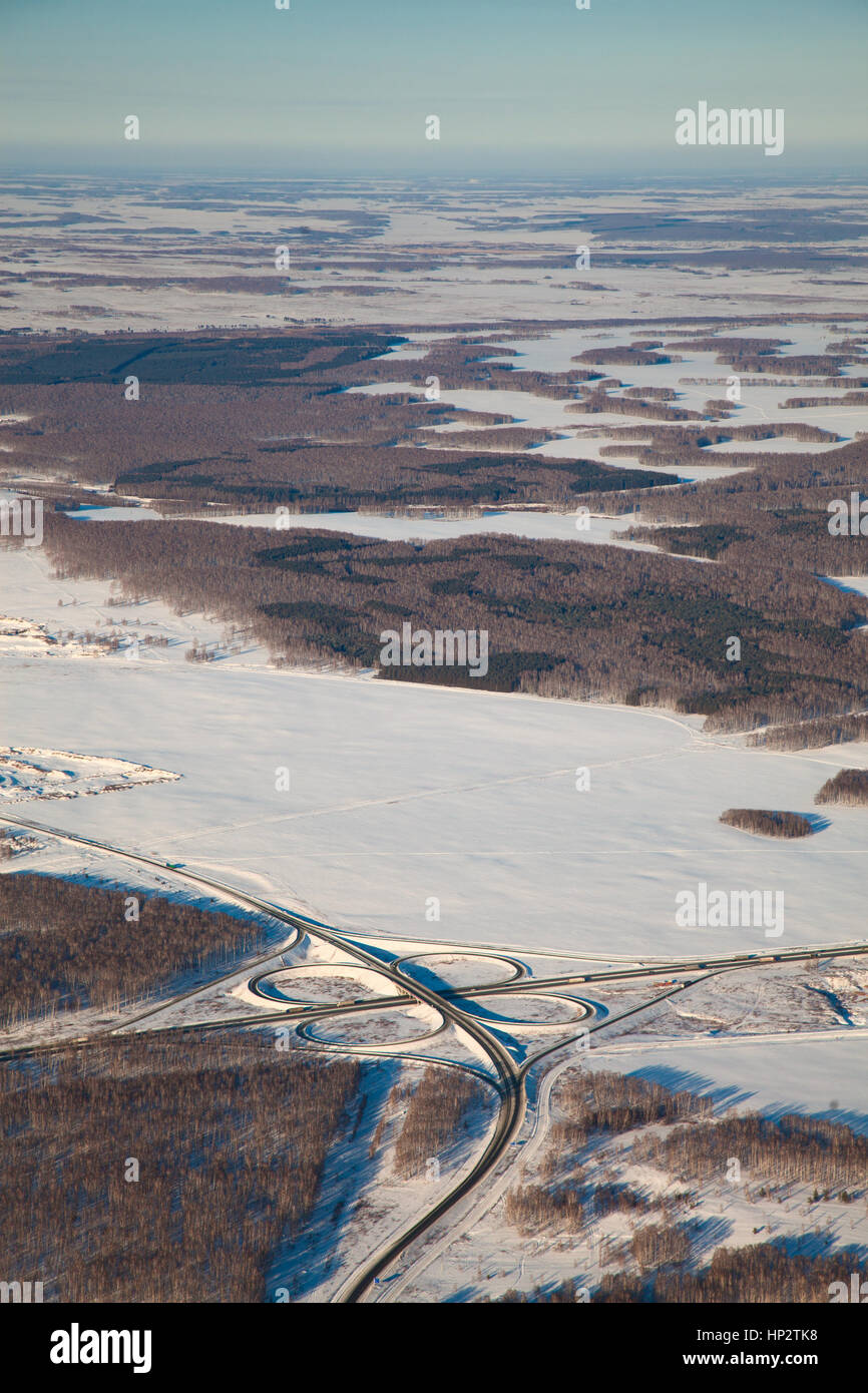 Autobahn in Winter, Top Aussicht Stockfoto