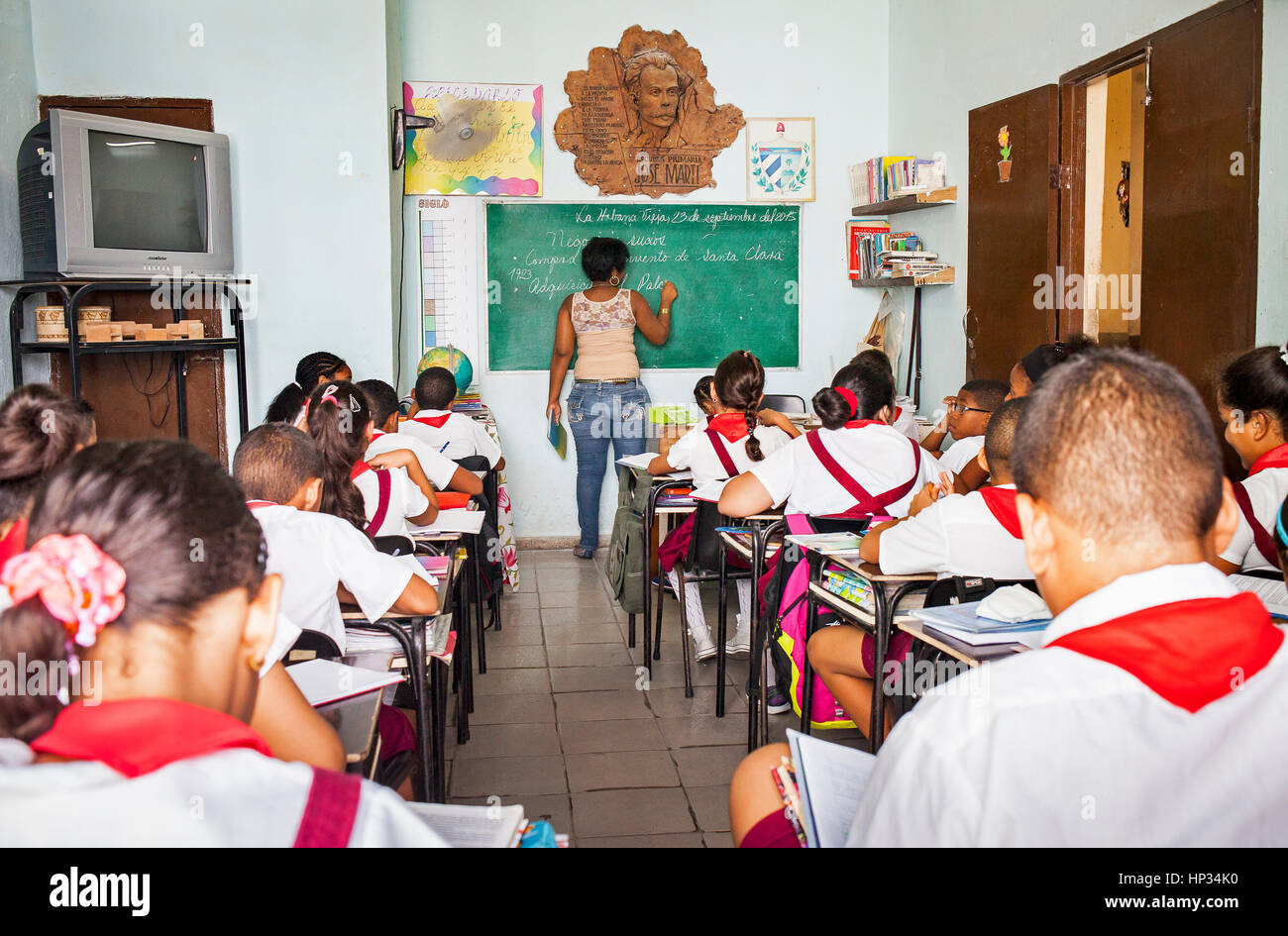 Unterricht in der Grundschule Jose Marti, in Alt-Havanna, Habana Vieja, La Habana, Kuba Stockfoto