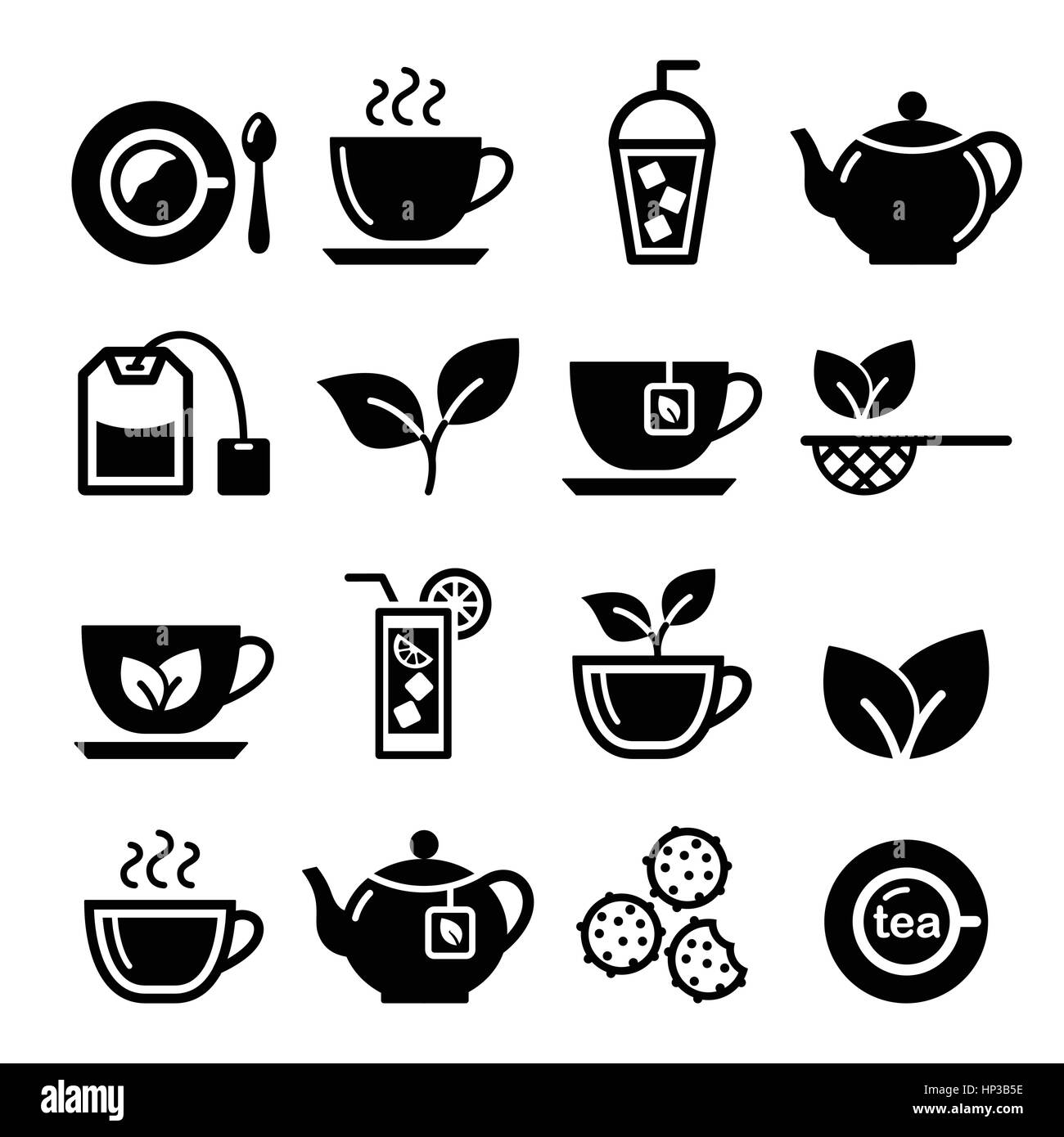 Tee und Eis-Tee-Vektor-Icons set. Trinken Sie, Getränke Ikonen - Tee isoliert auf weiss Stock Vektor