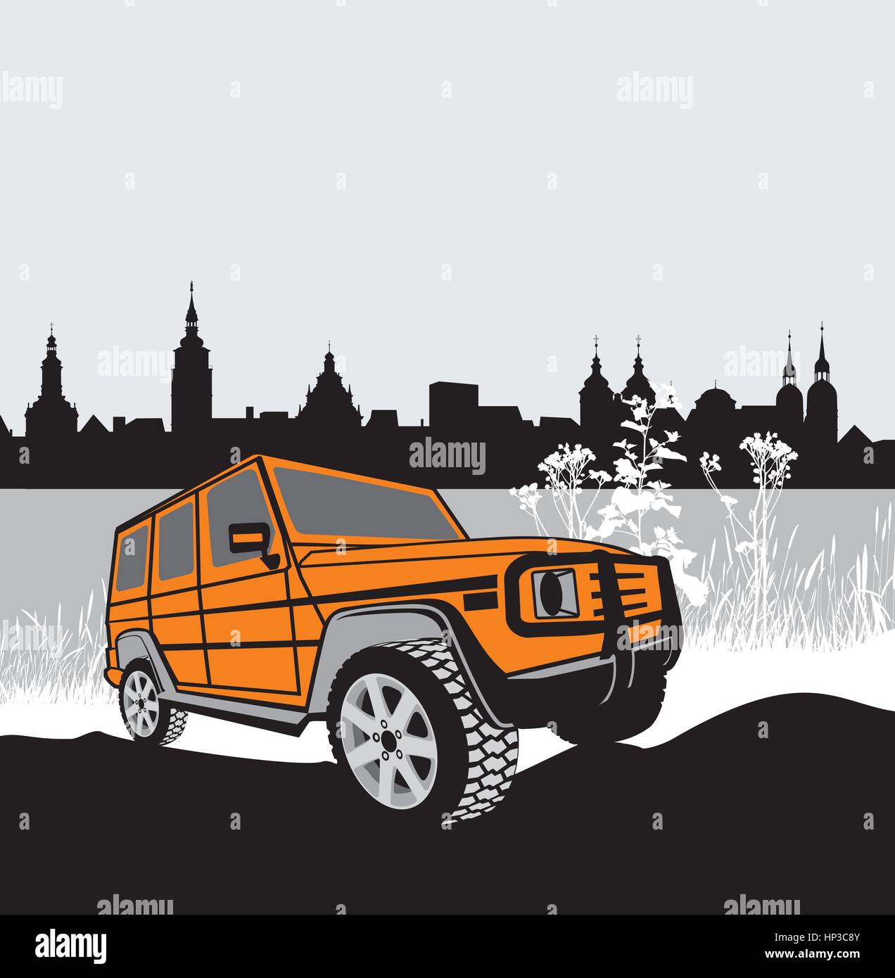 Vektor-Illustration aus Straßenauto in Überwindung von Hindernissen Stock Vektor
