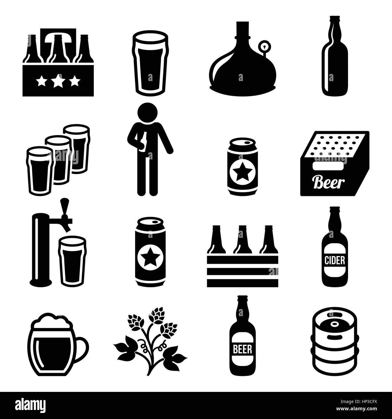 Pub, trinken Alkohol, Bier Bauch Icons Set. Vektor-Icons Set Pub isoliert auf weiss Stock Vektor