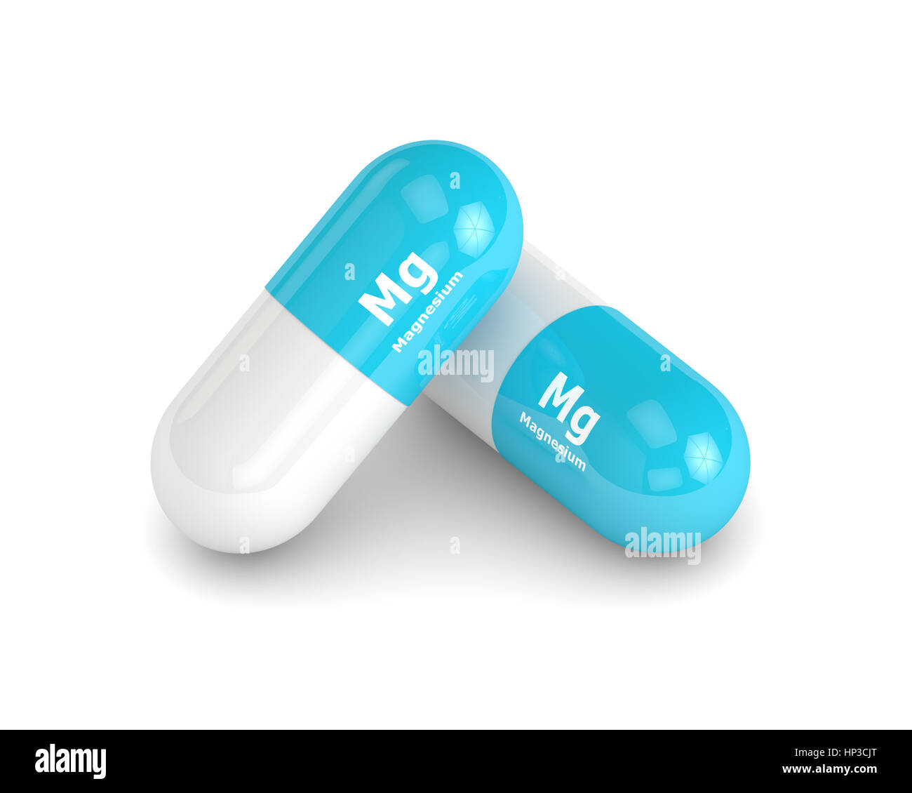 3D-Rendering Magnesium Tabletten auf weißem Hintergrund. Konzept von Nahrungsergänzungsmitteln Stockfoto