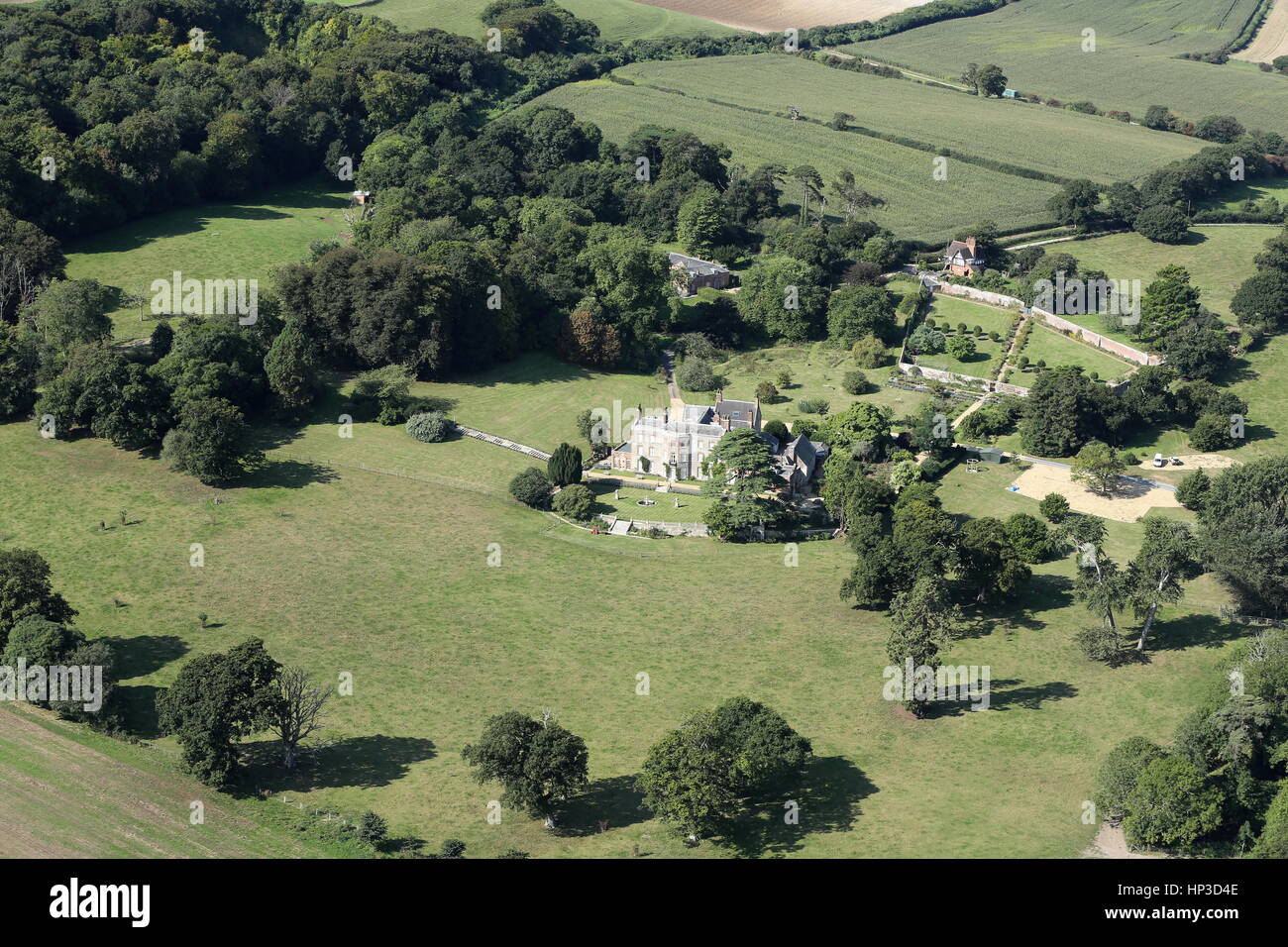 Luftaufnahme des Nunwell House und seine Gärten auf der Isle Of Wight Stockfoto