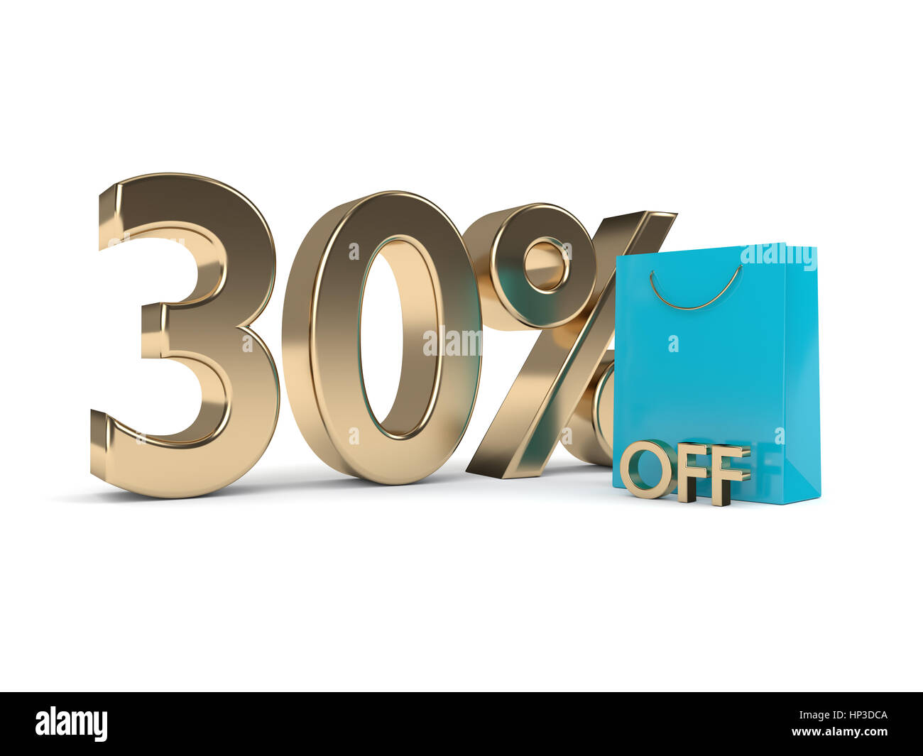 3D-Rendering Einkaufstasche und Rabatt auf weißem Hintergrund Stockfoto