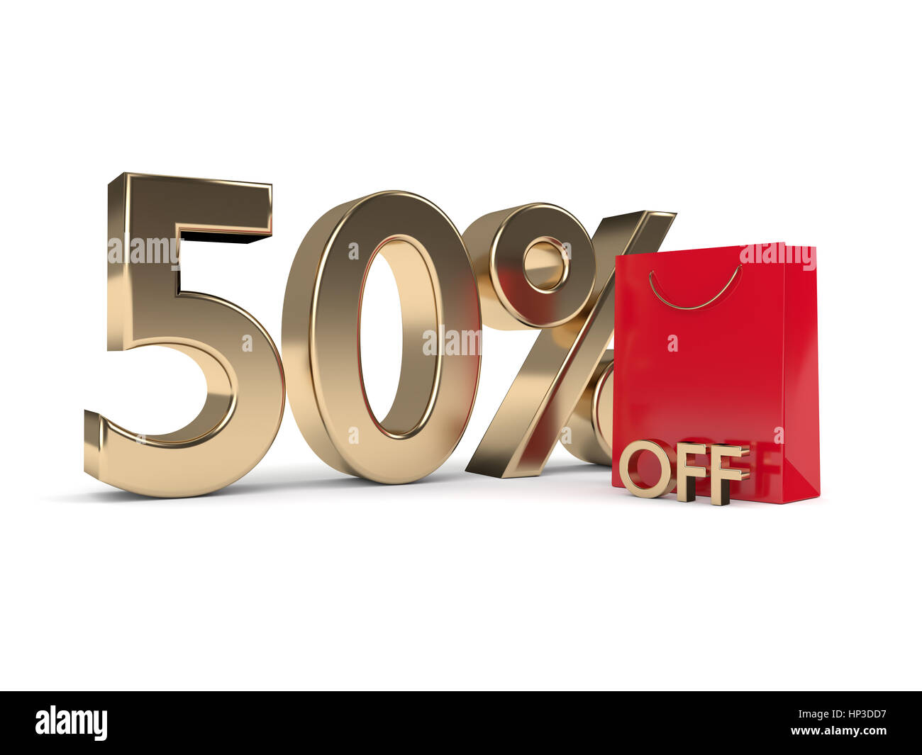 3D-Rendering Einkaufstasche und Rabatt auf weißem Hintergrund Stockfoto
