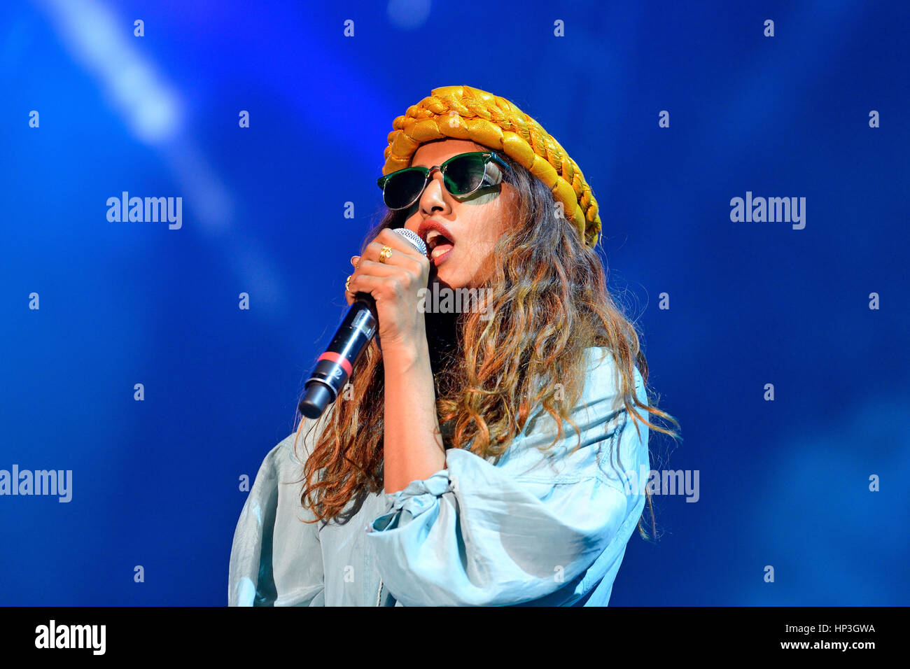BENICASSIM, Spanien - 20 Juli: M.i.a., ein Rapper namens Mathangi Maya Arulpragasam, führt auf FIB Festival am 20. Juli 2014 in Benicassim, Spanien. Stockfoto